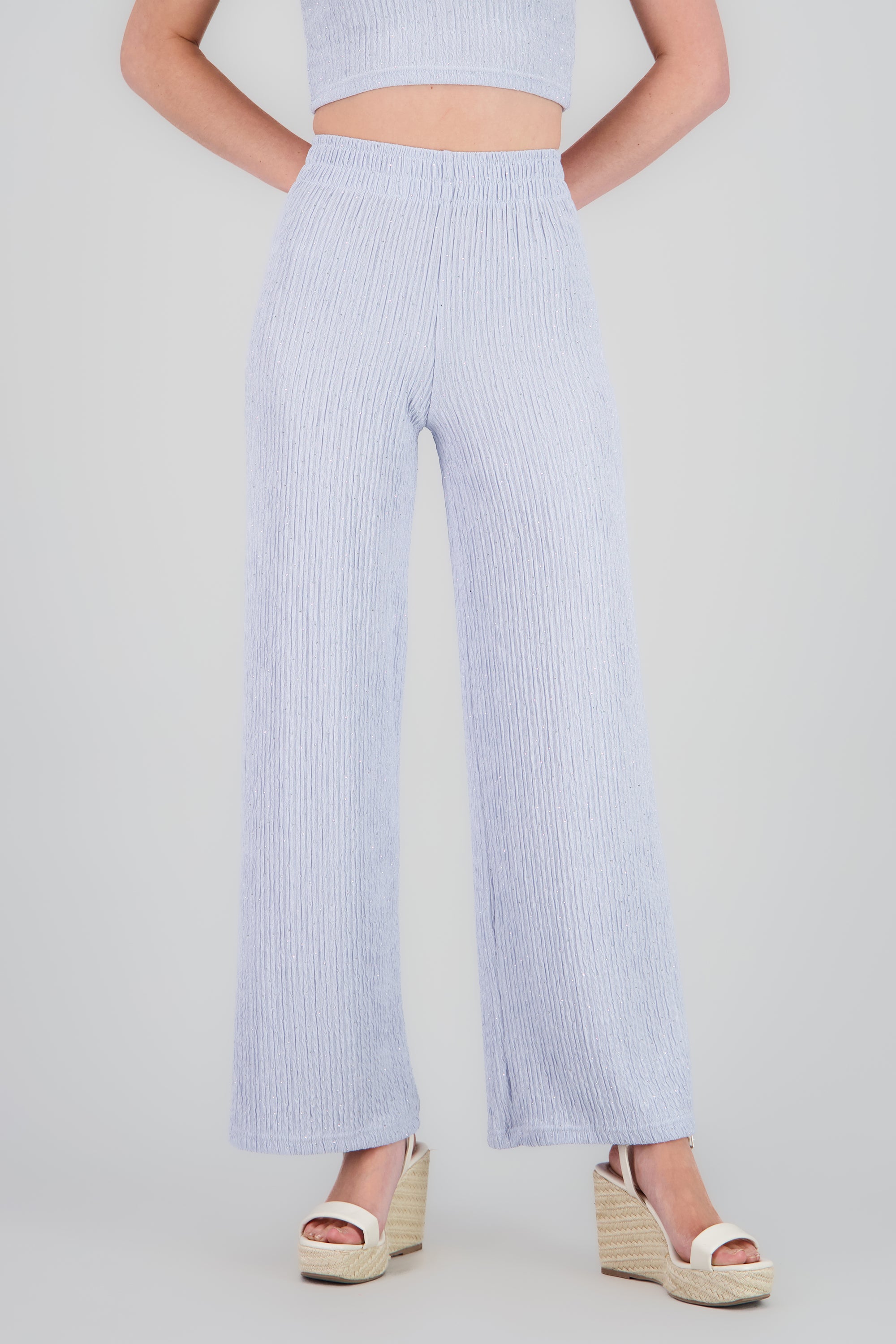 Pantalon fluido textura brillos AZUL PASTEL