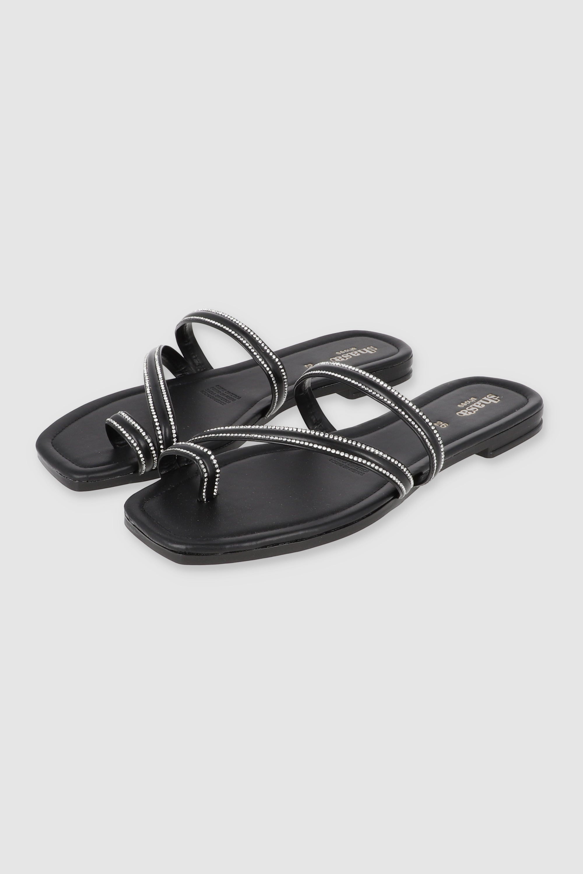 Sandalia tiras detalle mini brillos tira diaaginal NEGRO