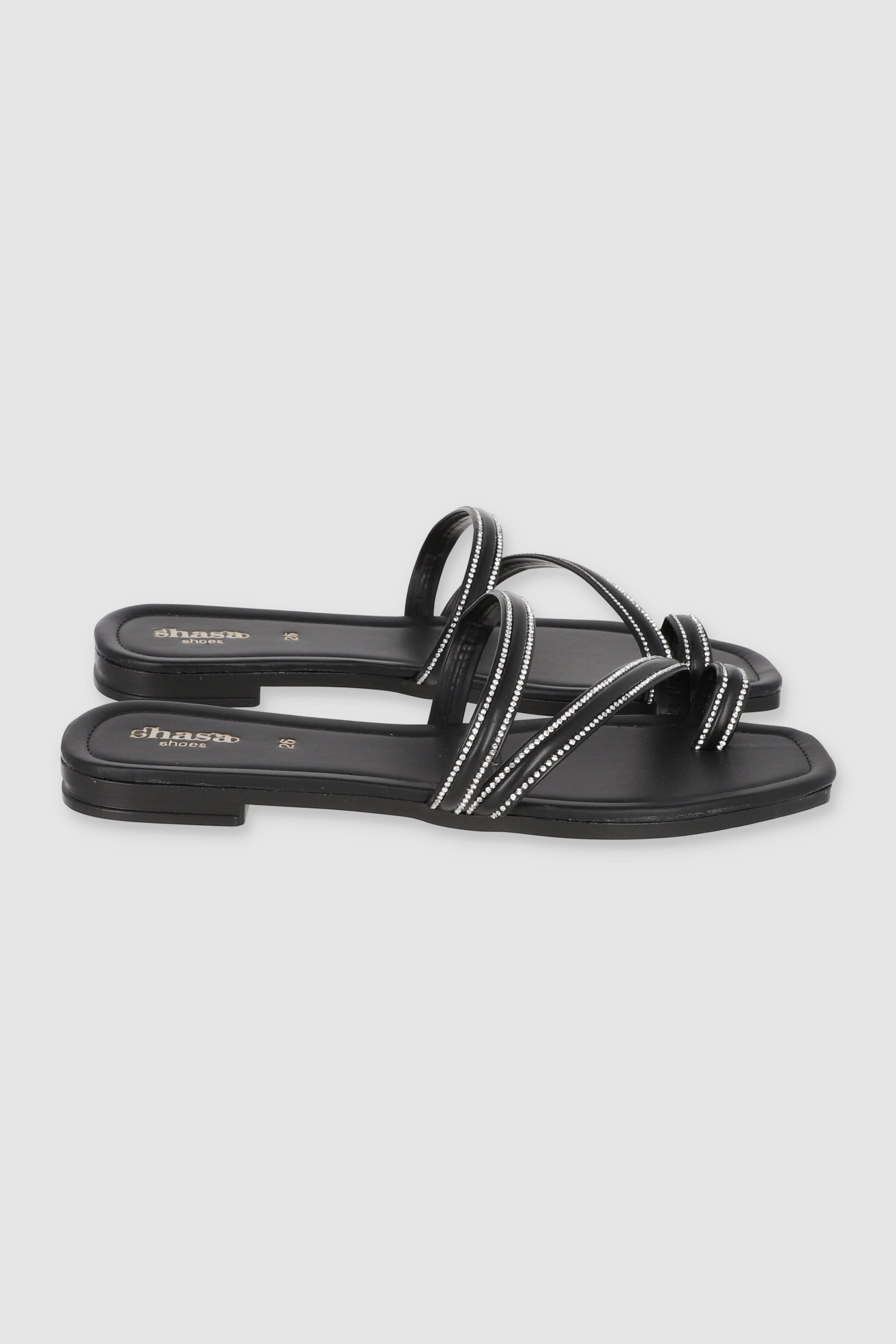 Sandalia tiras detalle mini brillos tira diaaginal NEGRO