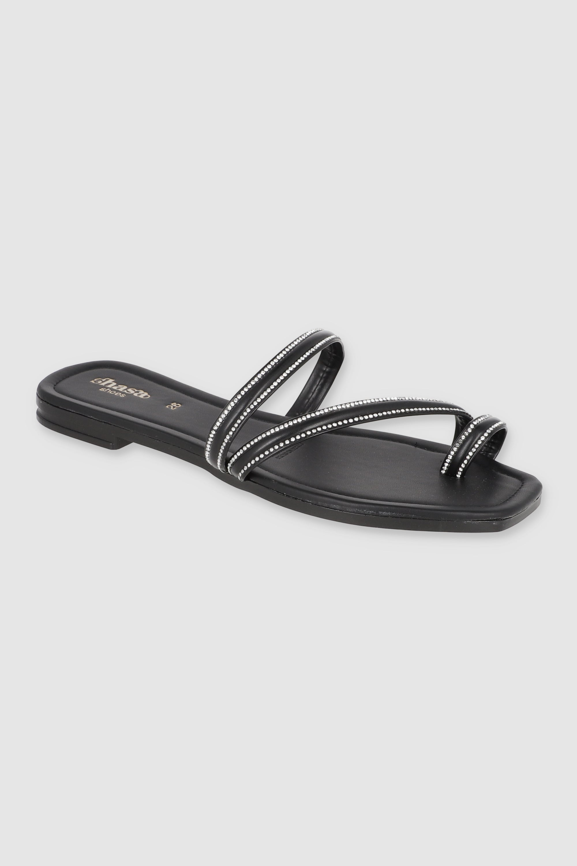 Sandalia tiras detalle mini brillos tira diaaginal NEGRO