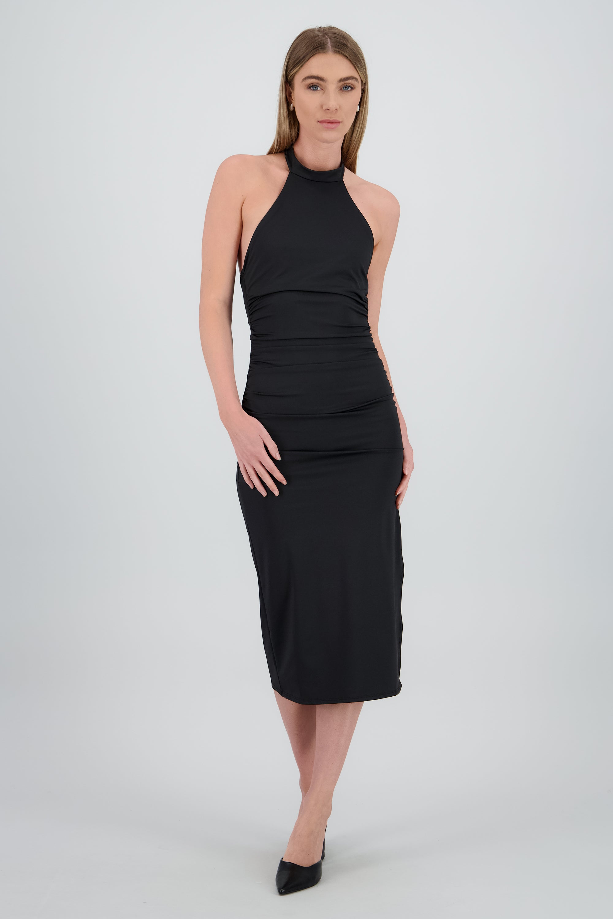 Vestido midi halter drapeado NEGRO