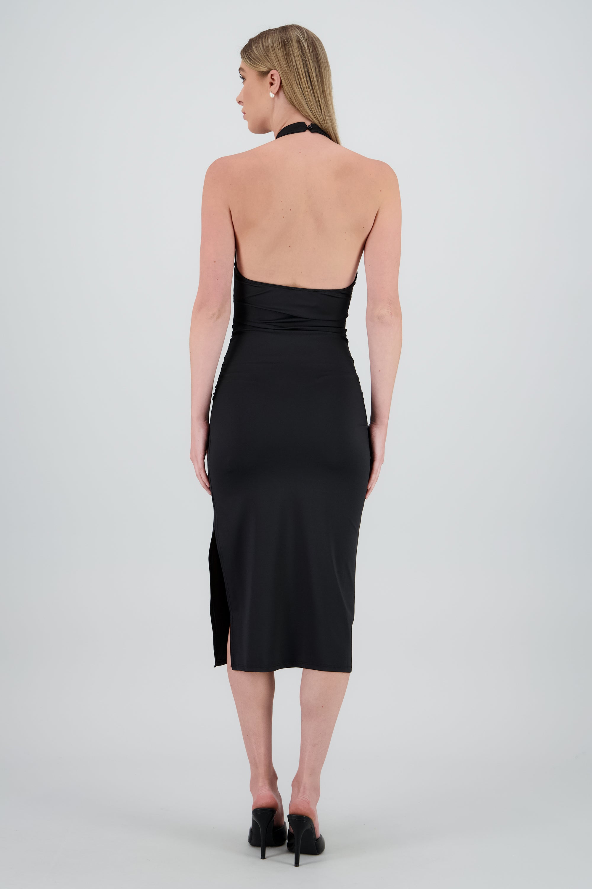 Vestido midi halter drapeado NEGRO