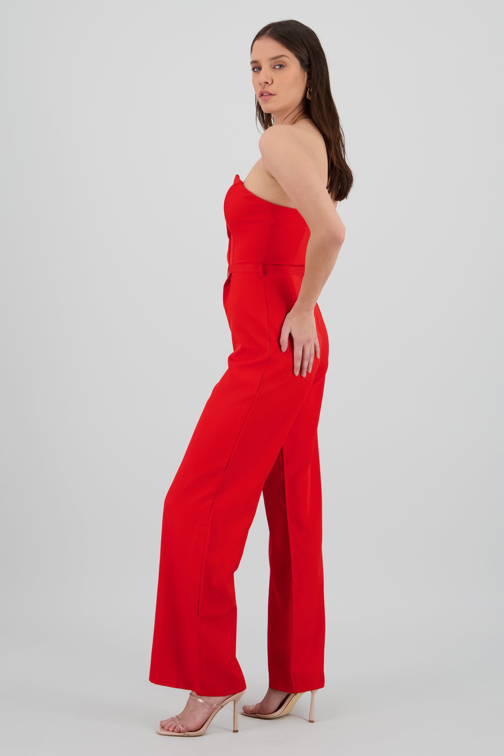 Jumpsuit strapless escote en v ROJO