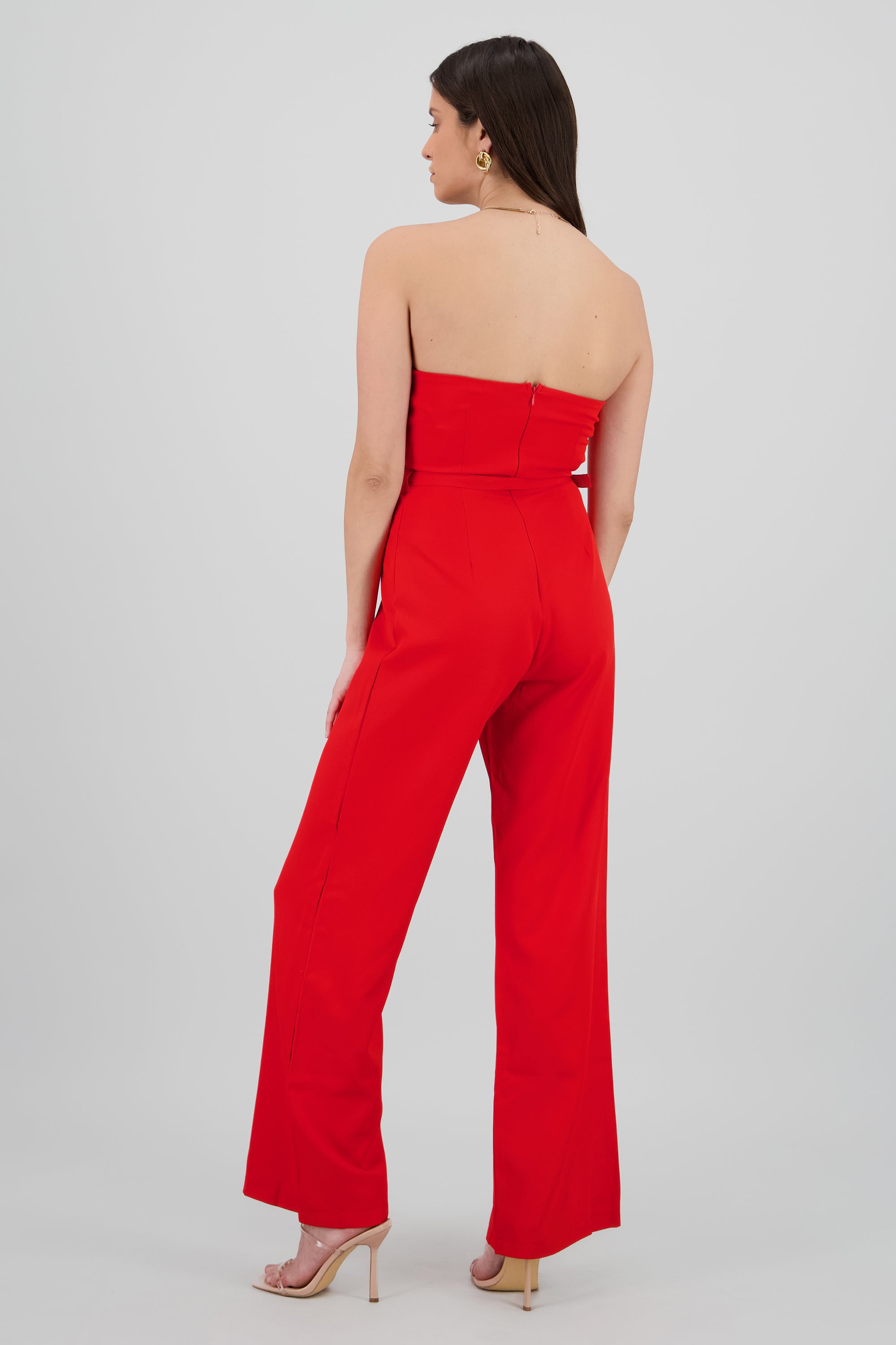 Jumpsuit strapless escote en v ROJO