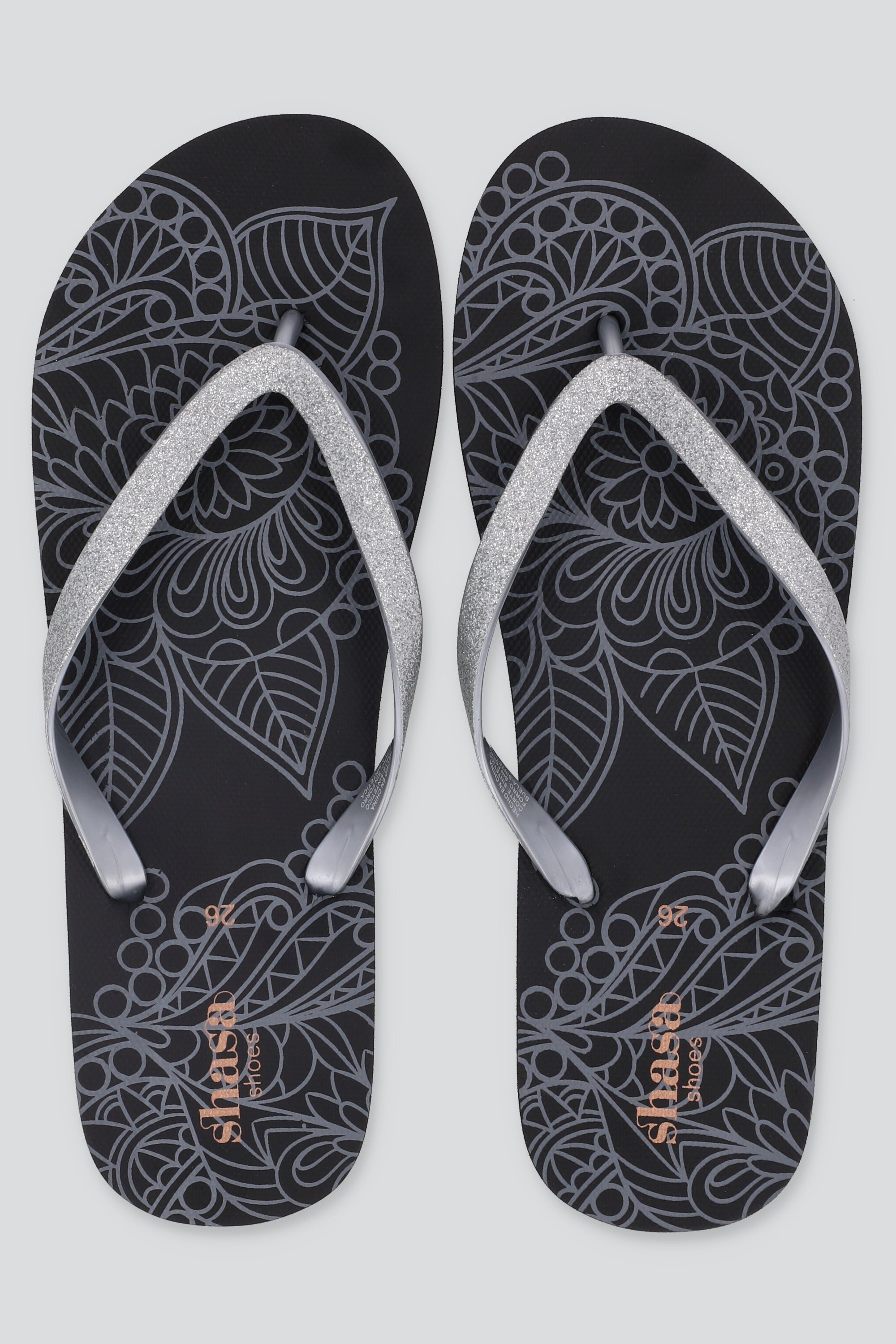 FLIP FLOP FLORAL GLITTER NEGRO