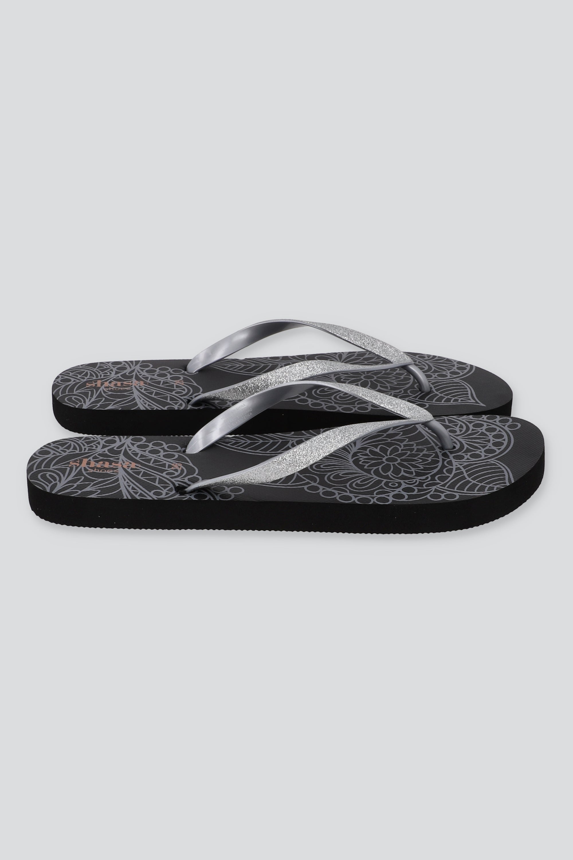 FLIP FLOP FLORAL GLITTER NEGRO