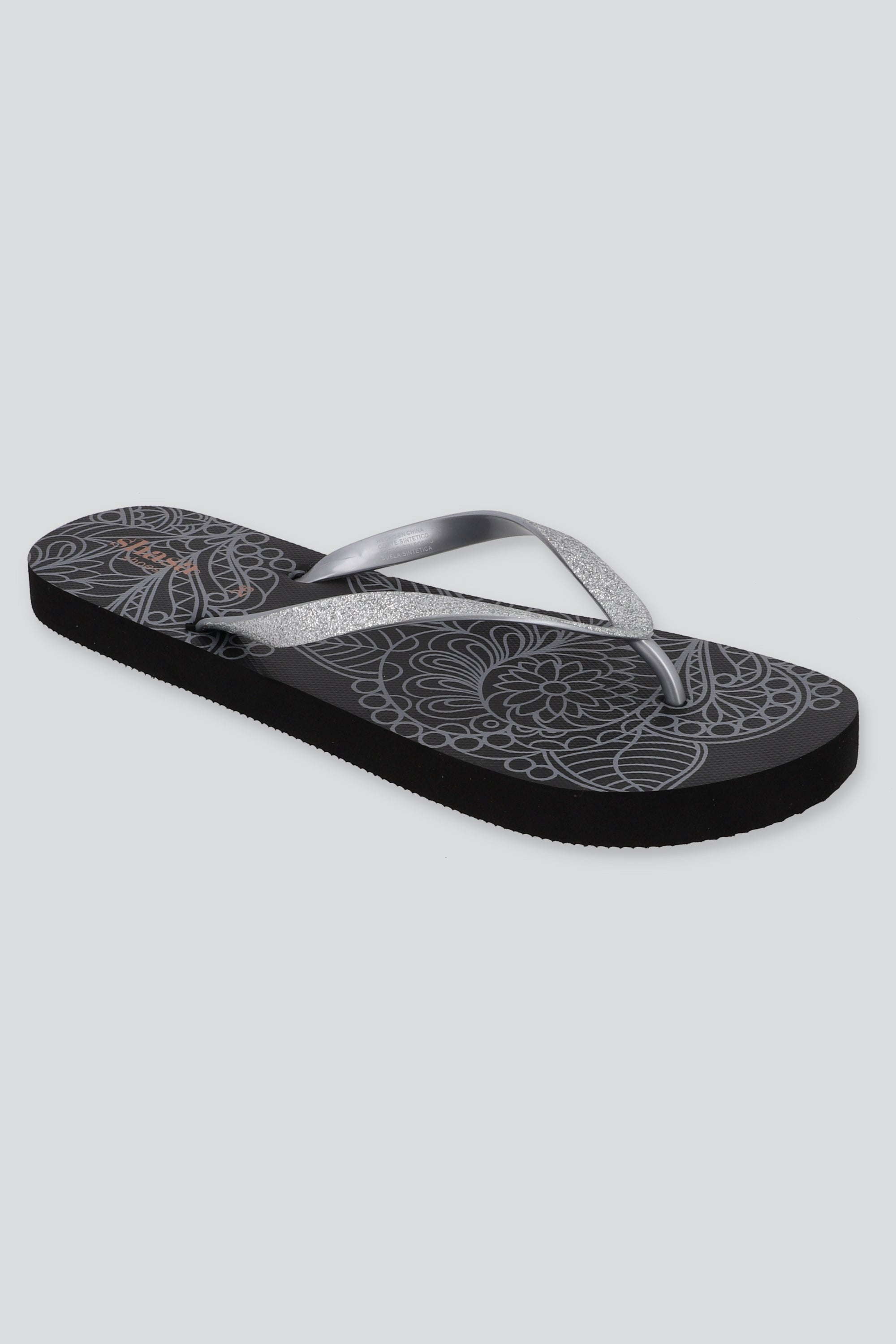 FLIP FLOP FLORAL GLITTER NEGRO