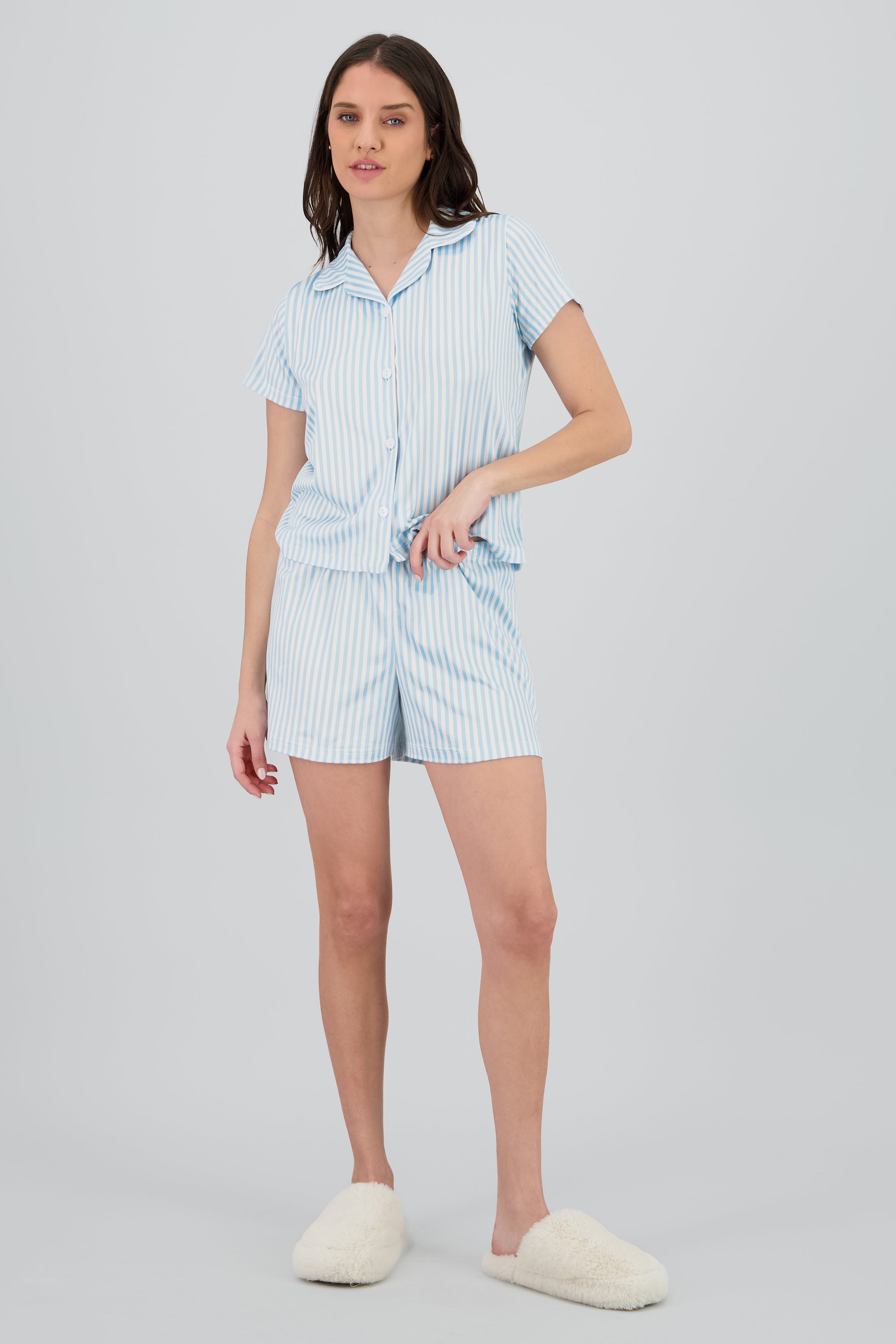 Pijama rayas camisera AZUL PASTEL