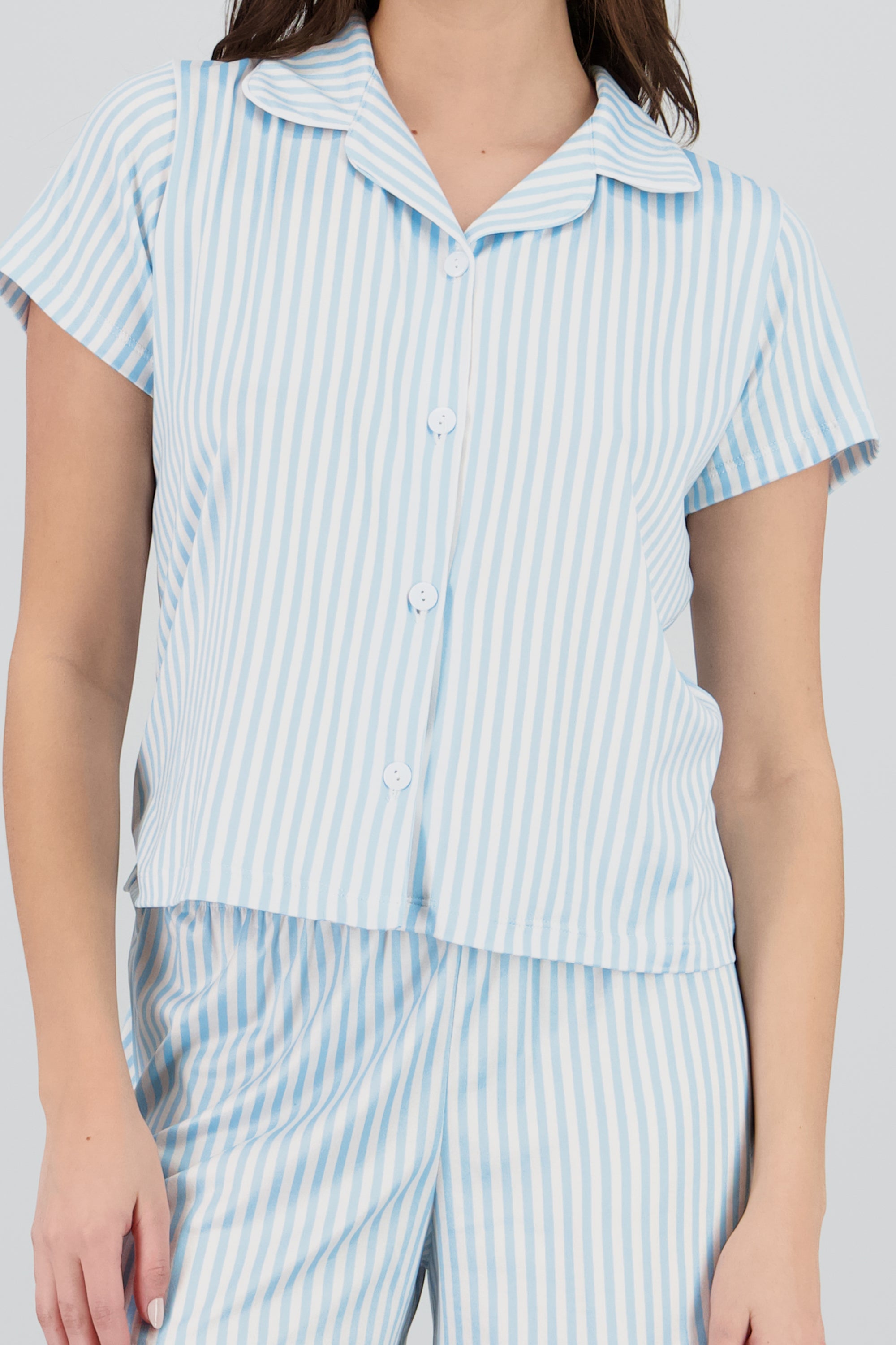 Pijama rayas camisera AZUL PASTEL