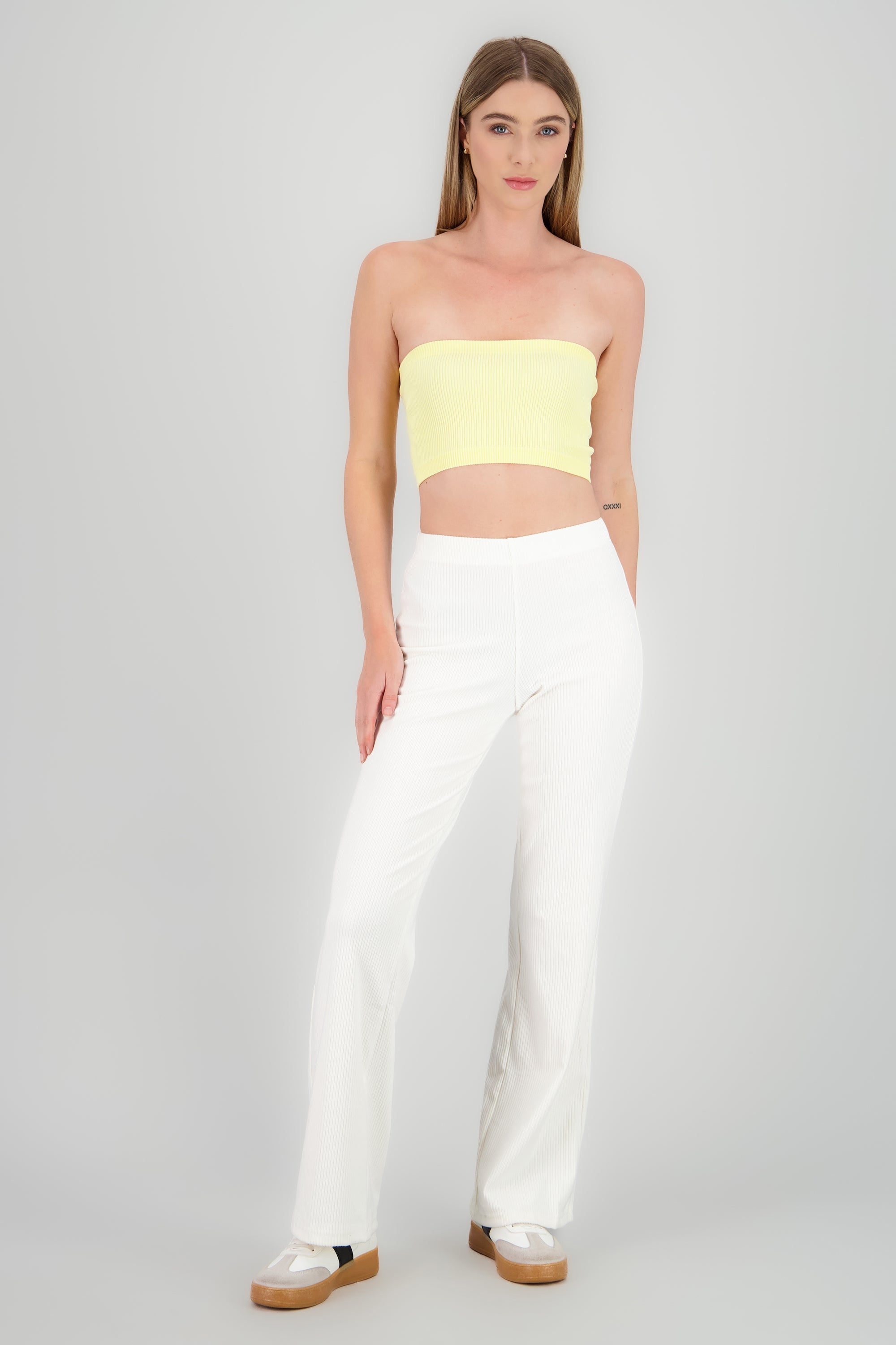 Pantalon amplio rib BLANCO