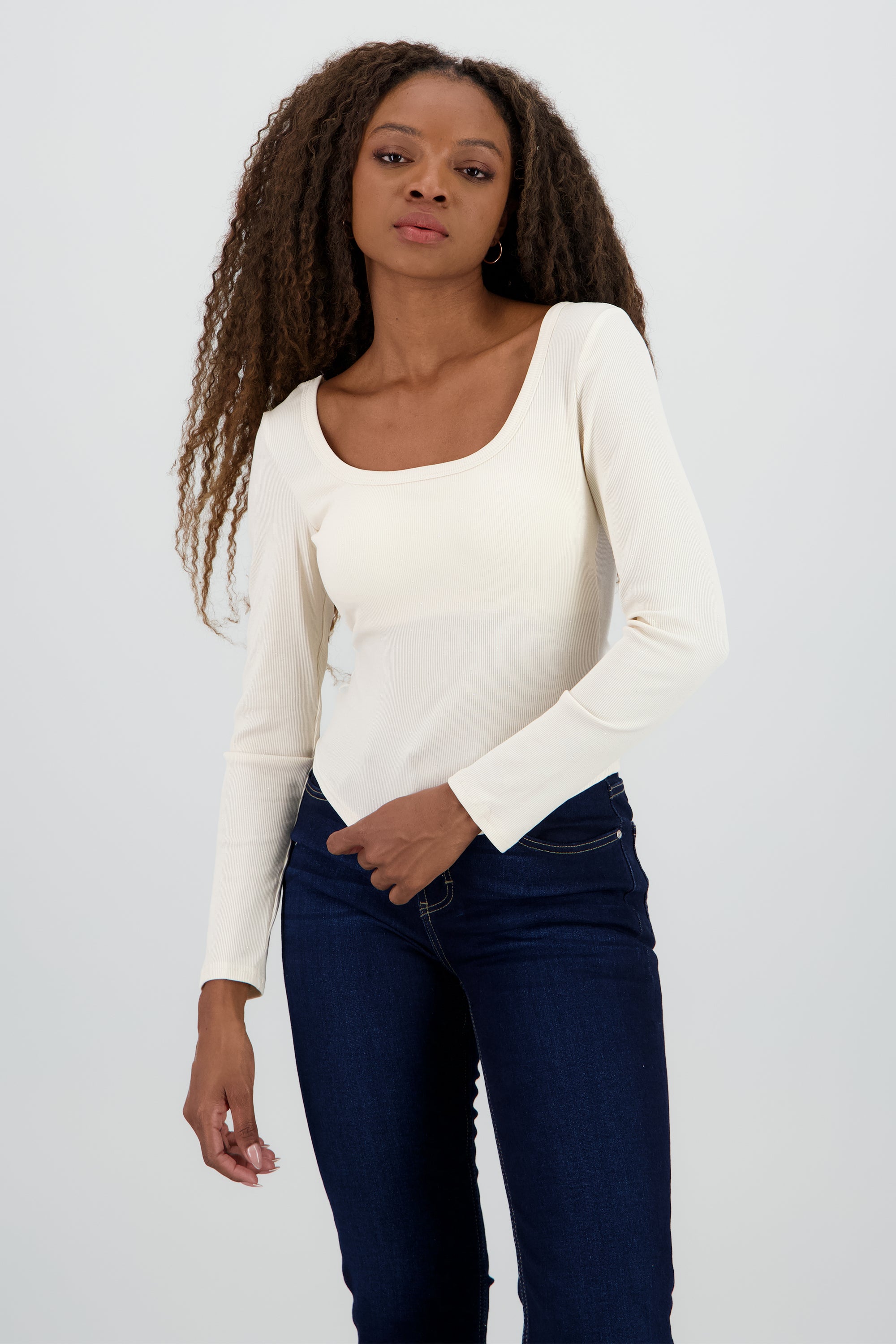 Blusa manga larga cuello redondo BEIGE