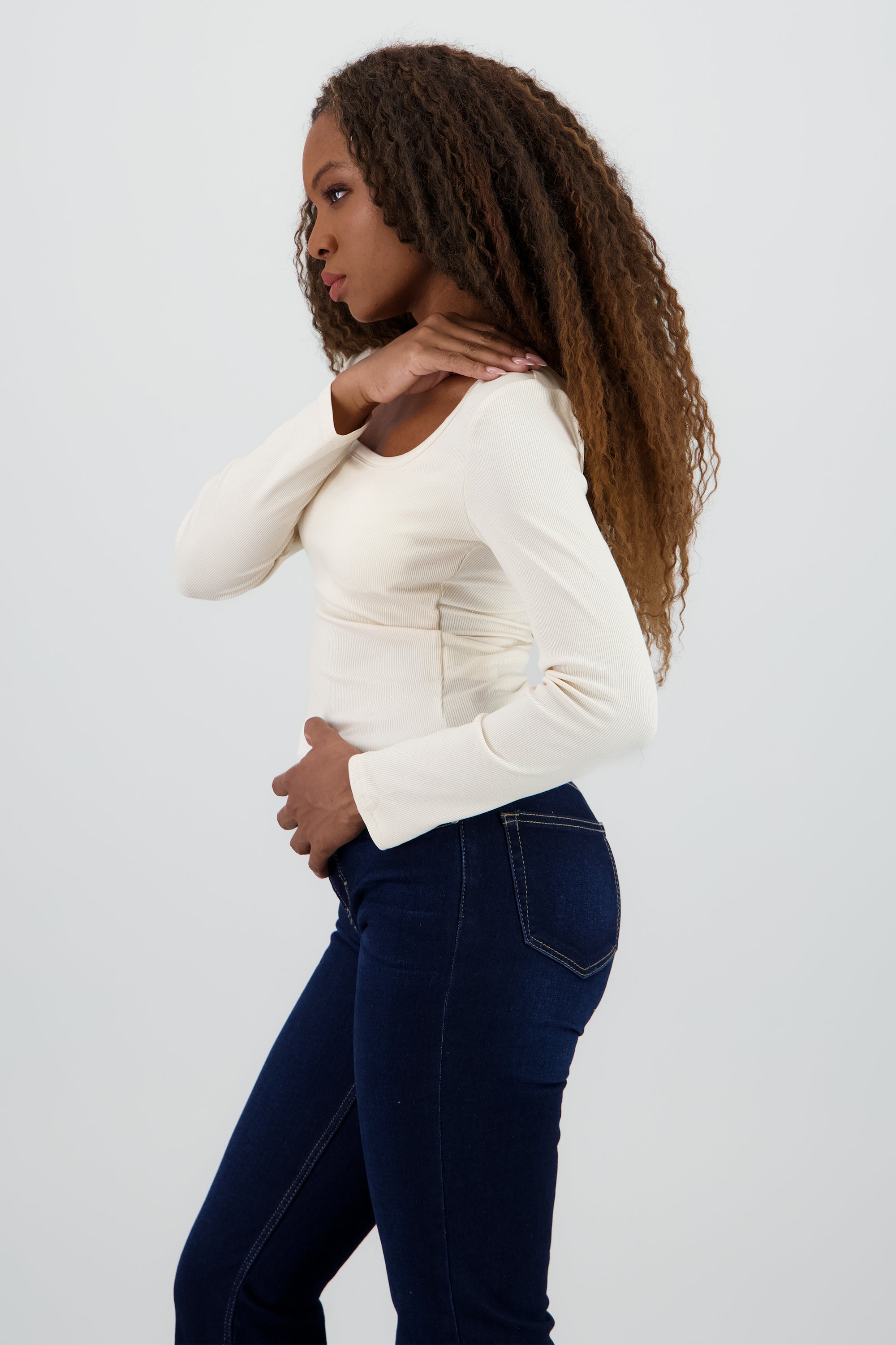 Blusa manga larga cuello redondo BEIGE