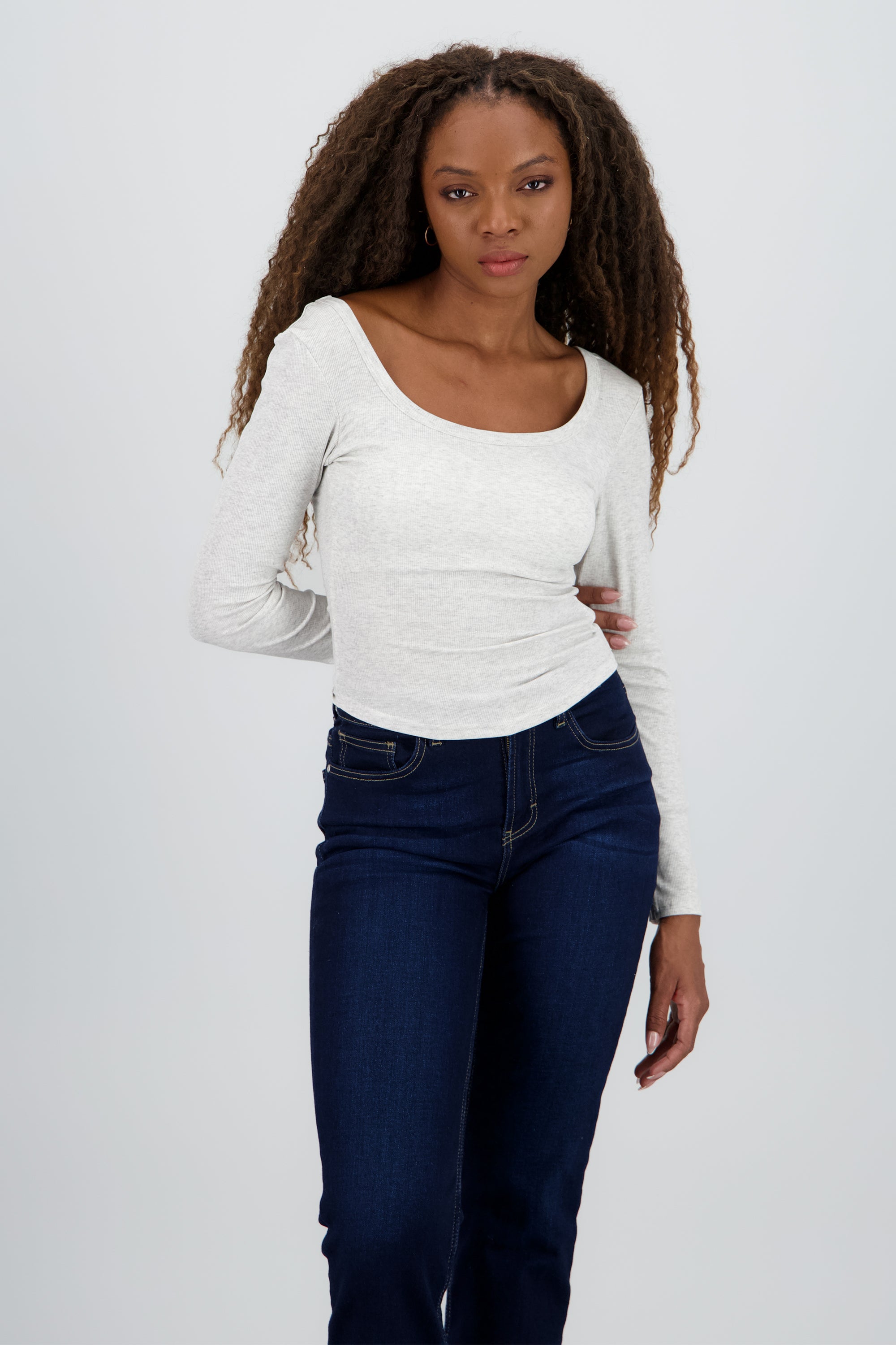 Blusa manga larga cuello redondo GRIS