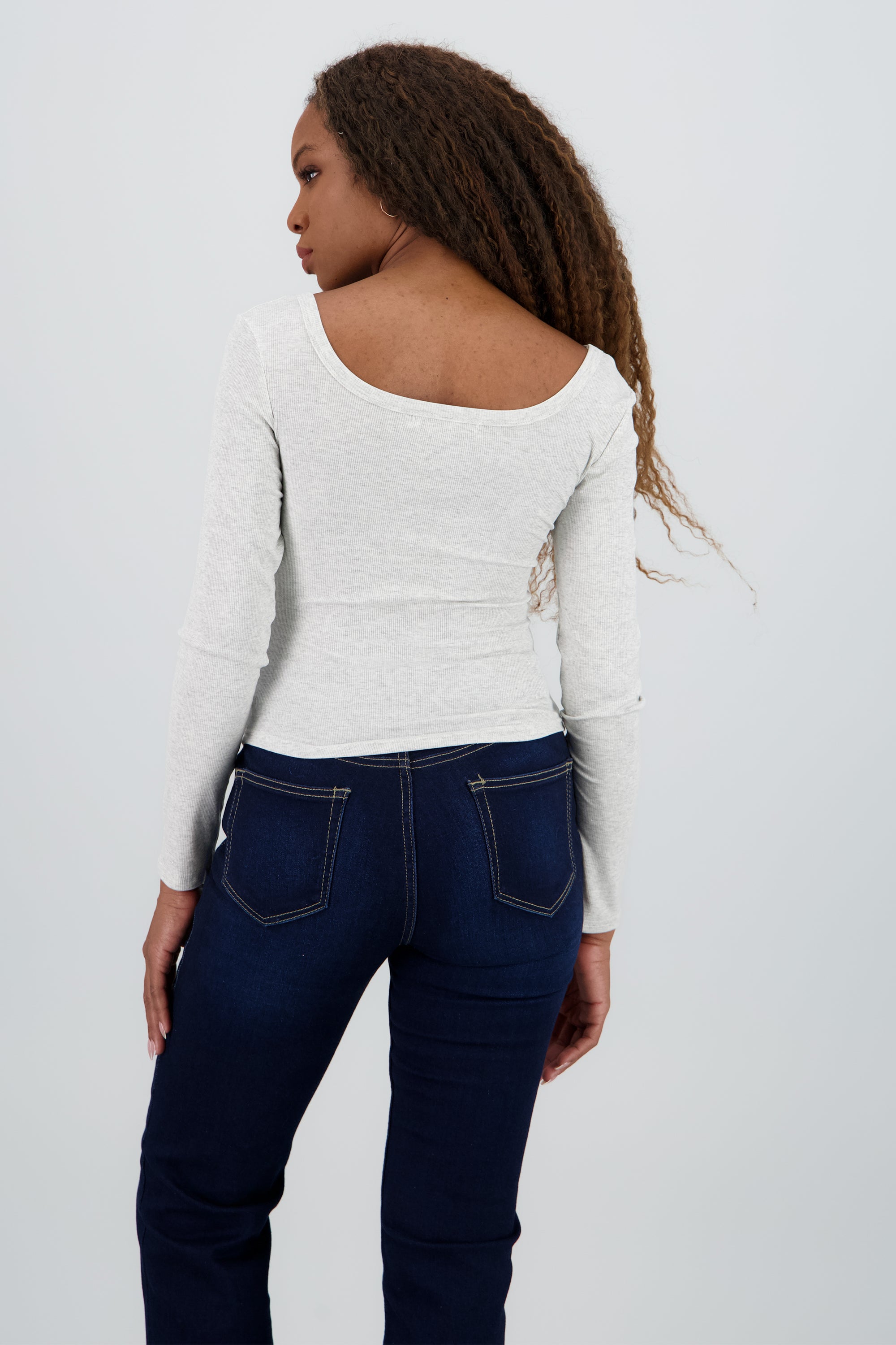 Blusa manga larga cuello redondo GRIS