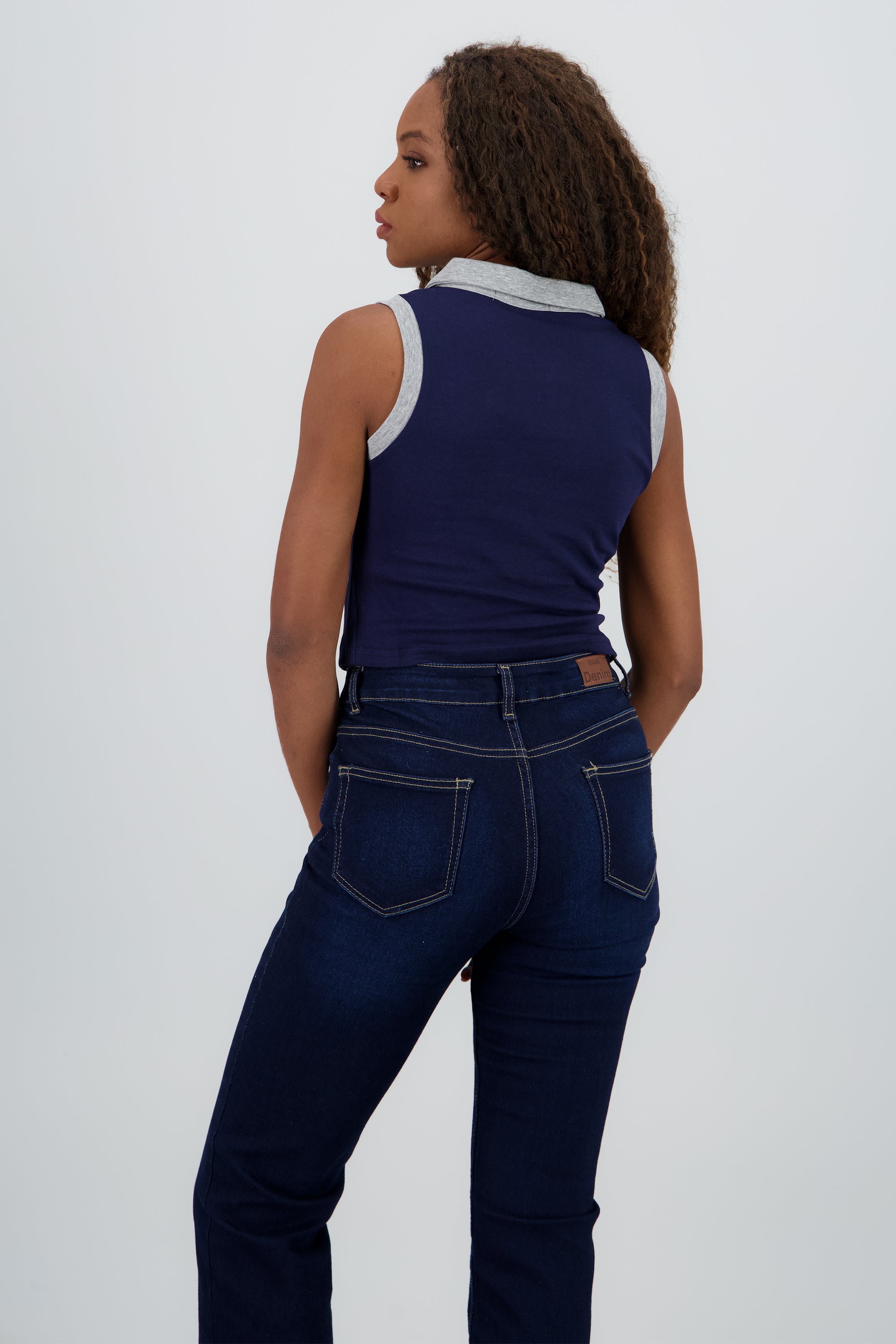 Top cuello polo sin mangas detalle bordado MARINO COMBO