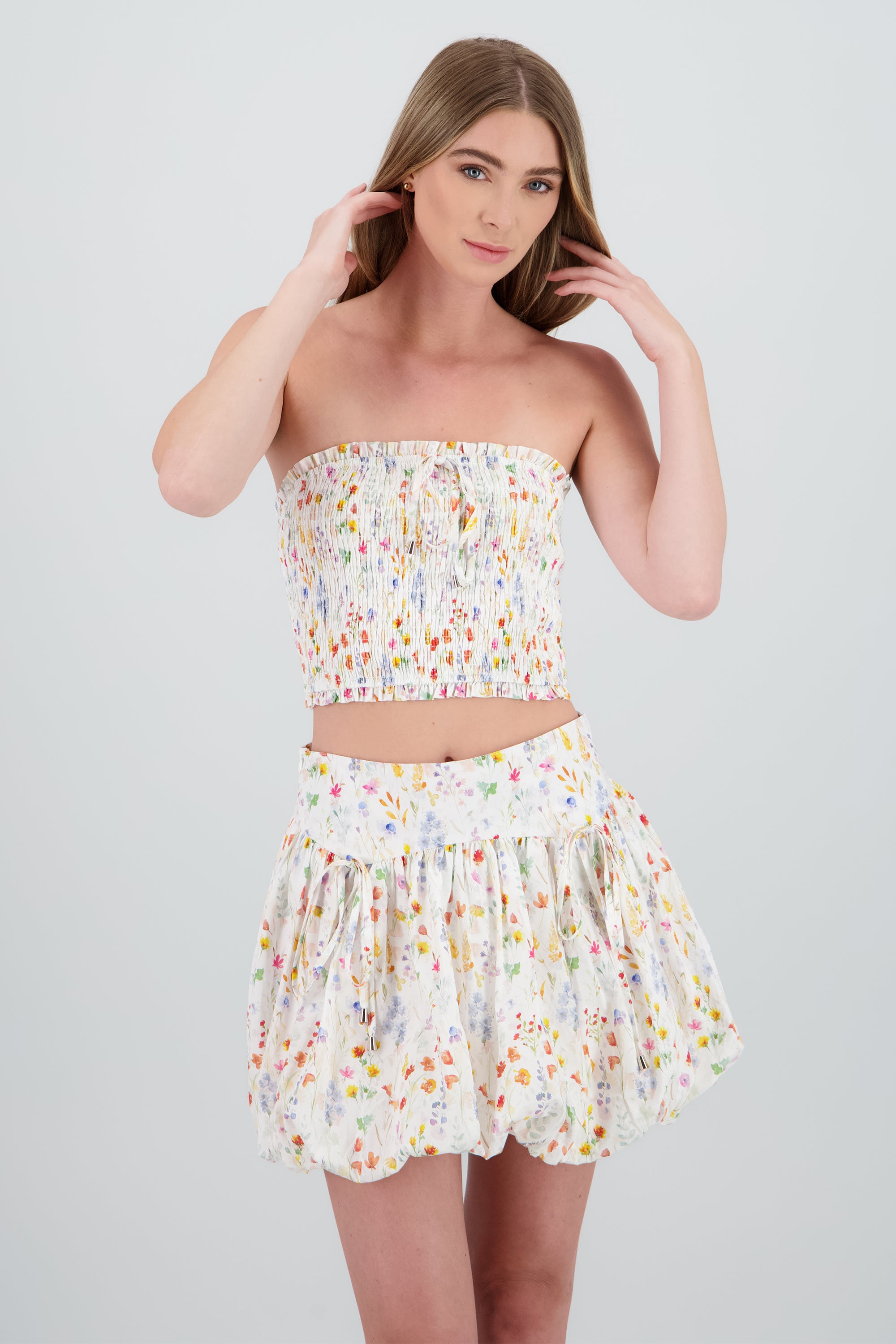 Top tubo estampado flores BLANCO COMBO