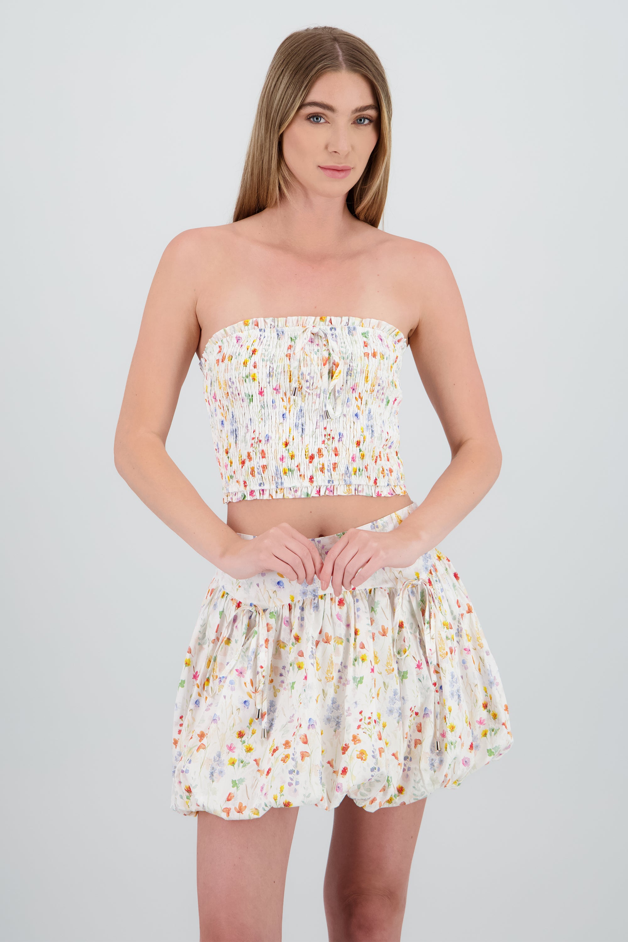 Top tubo estampado flores BLANCO COMBO