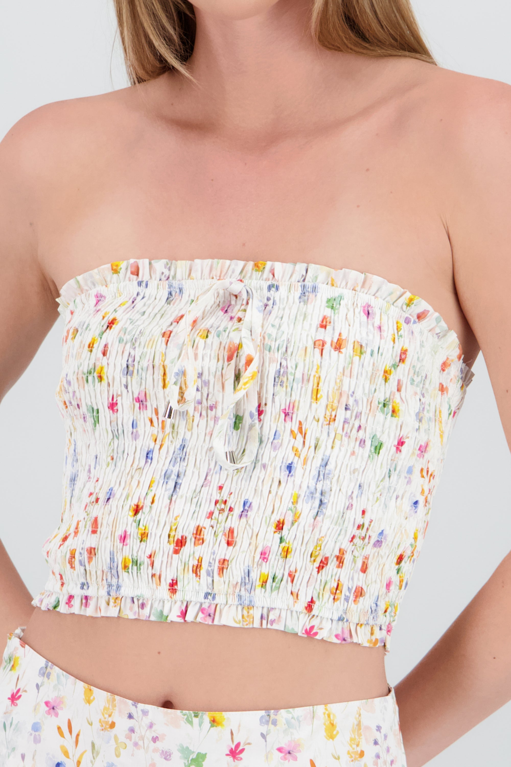 Top tubo estampado flores BLANCO COMBO