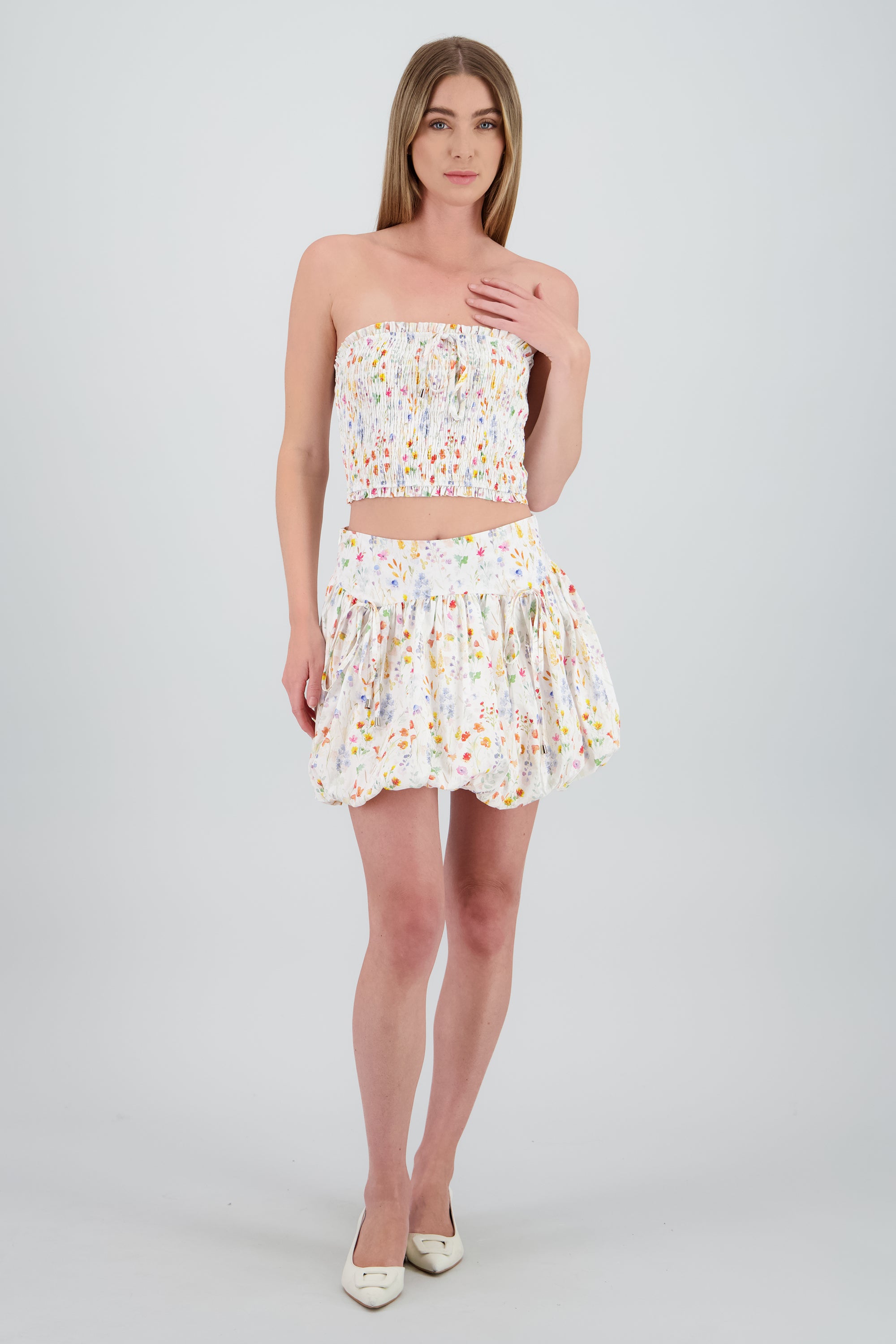 Falda mini globo estampado flores BLANCO COMBO