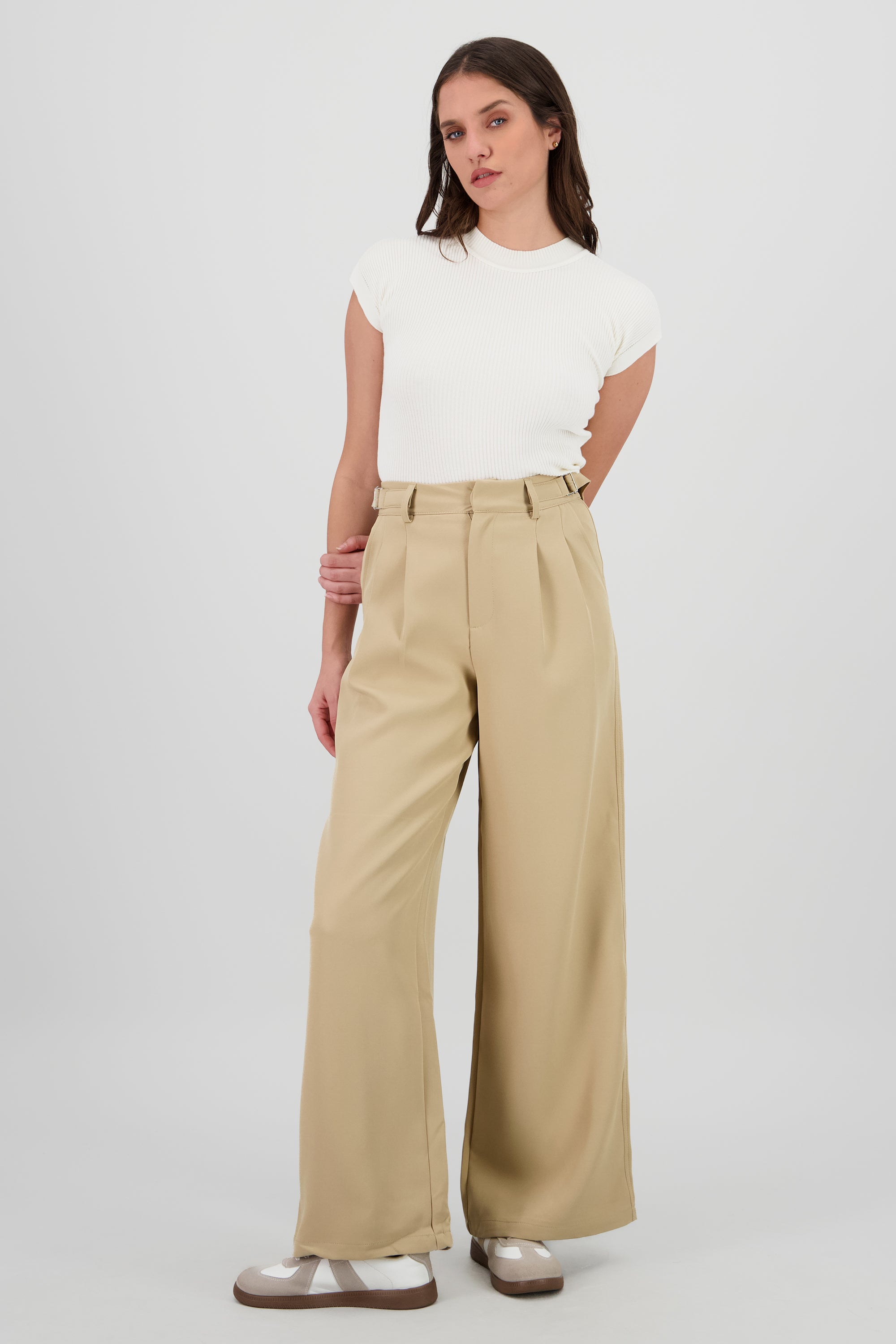 Pantalon wide leg detalle pretina BEIGE