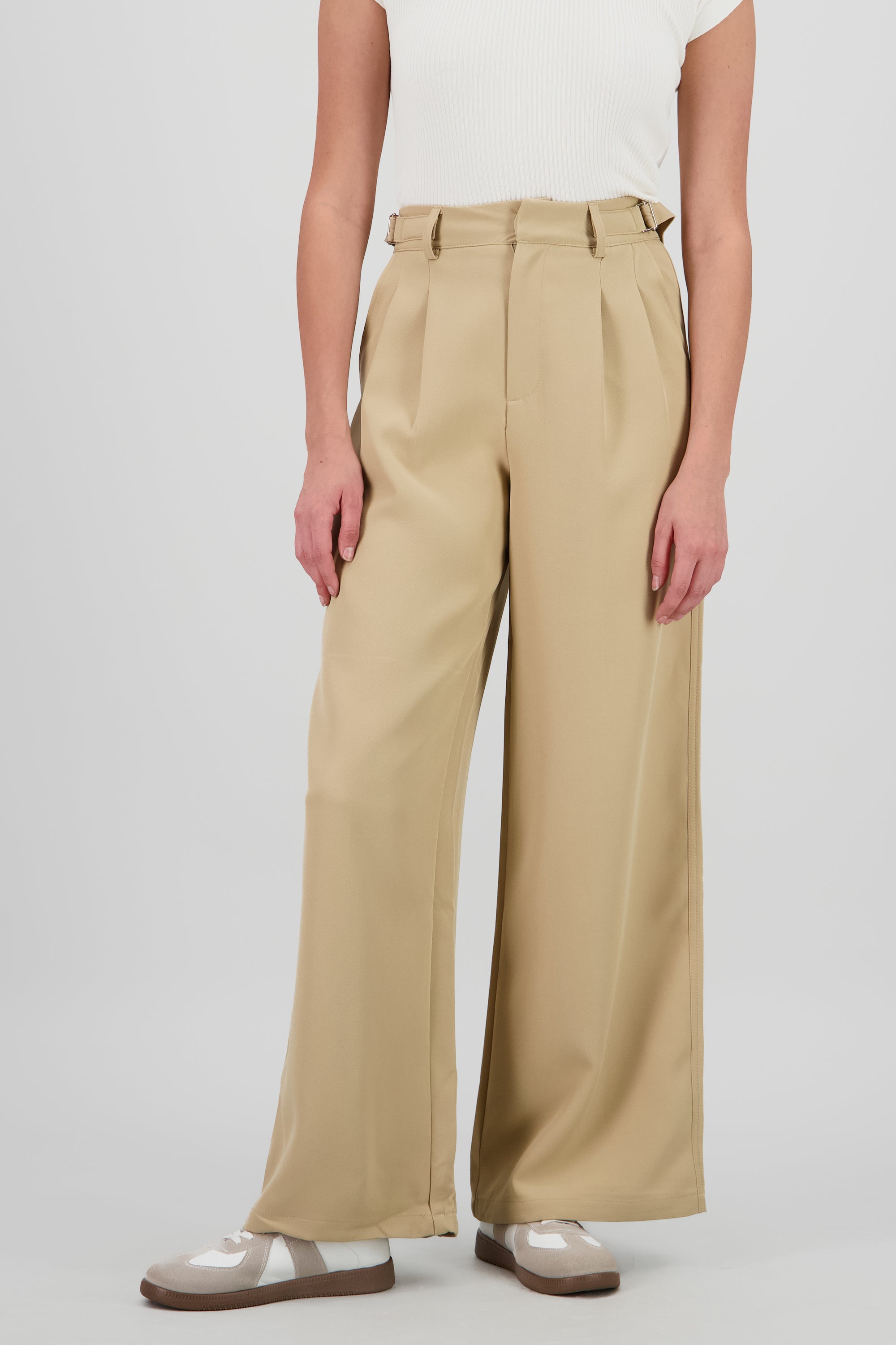 Pantalon wide leg detalle pretina BEIGE