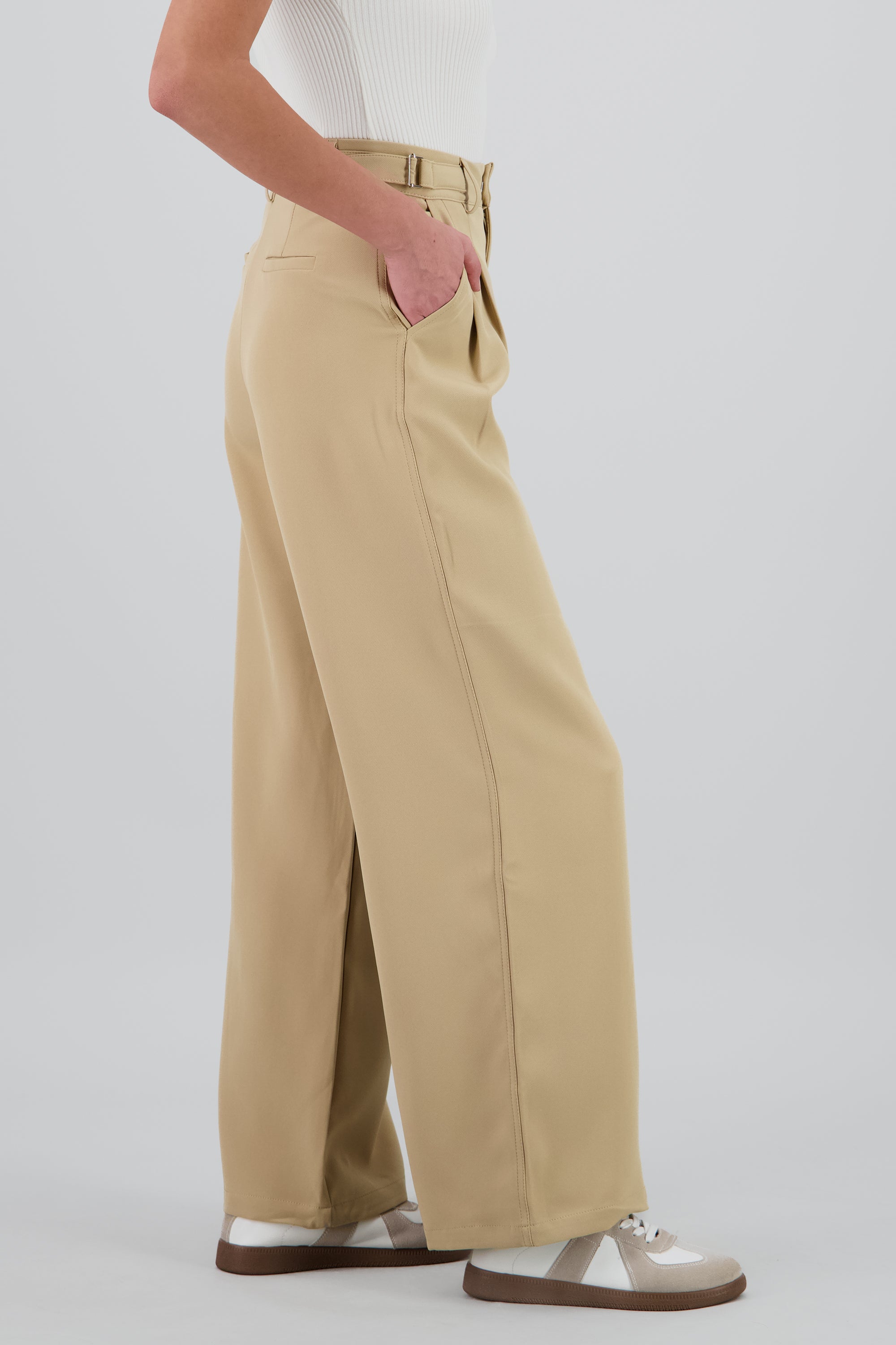 Pantalon wide leg detalle pretina BEIGE