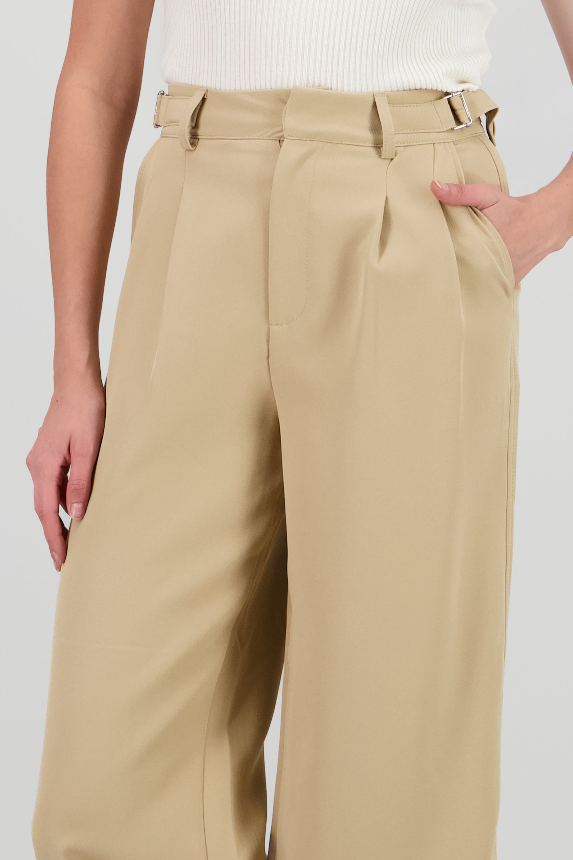 Pantalon wide leg detalle pretina BEIGE