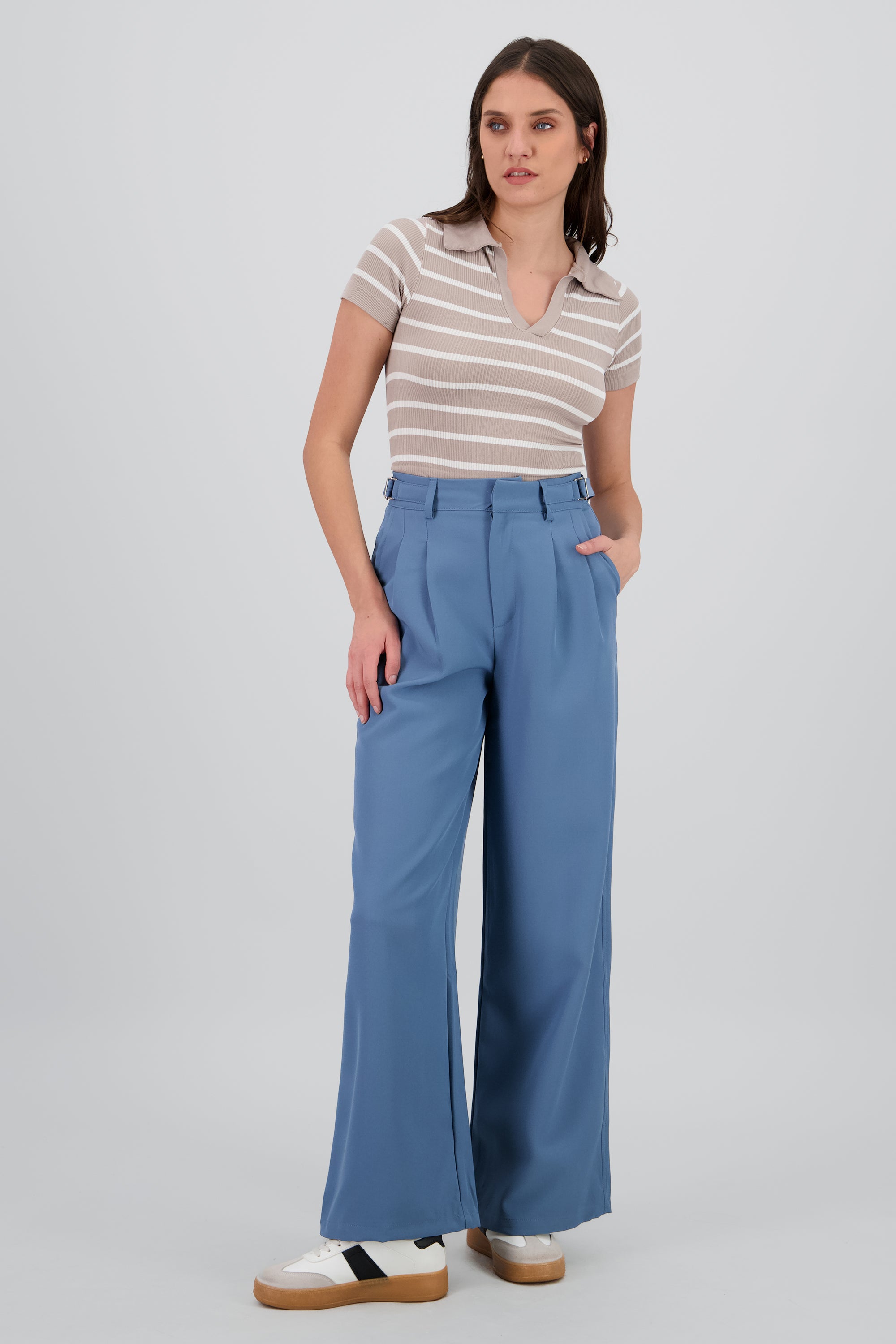 Pantalon wide leg detalle pretina AZUL