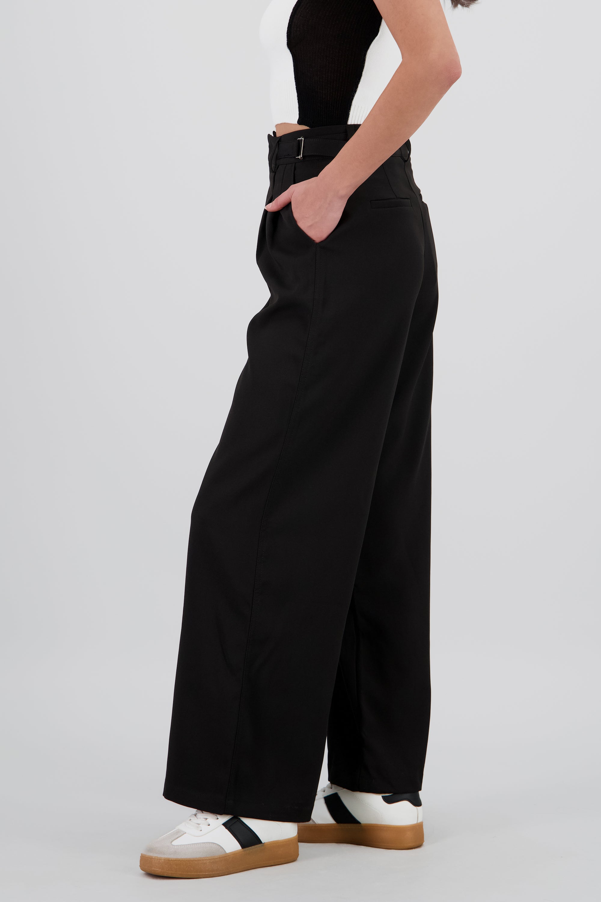 Pantalon wide leg detalle pretina NEGRO