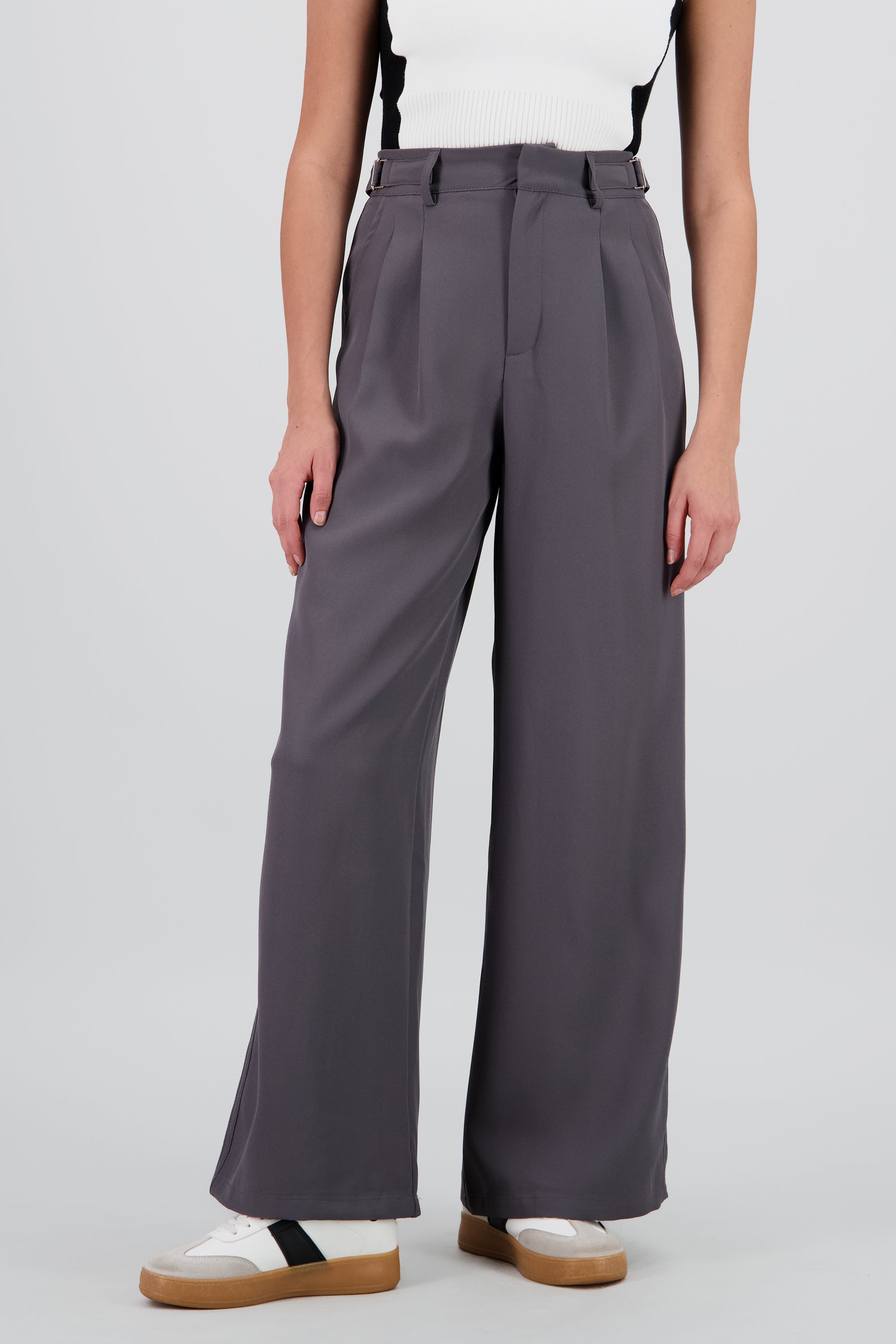 Pantalon wide leg detalle pretina GRIS