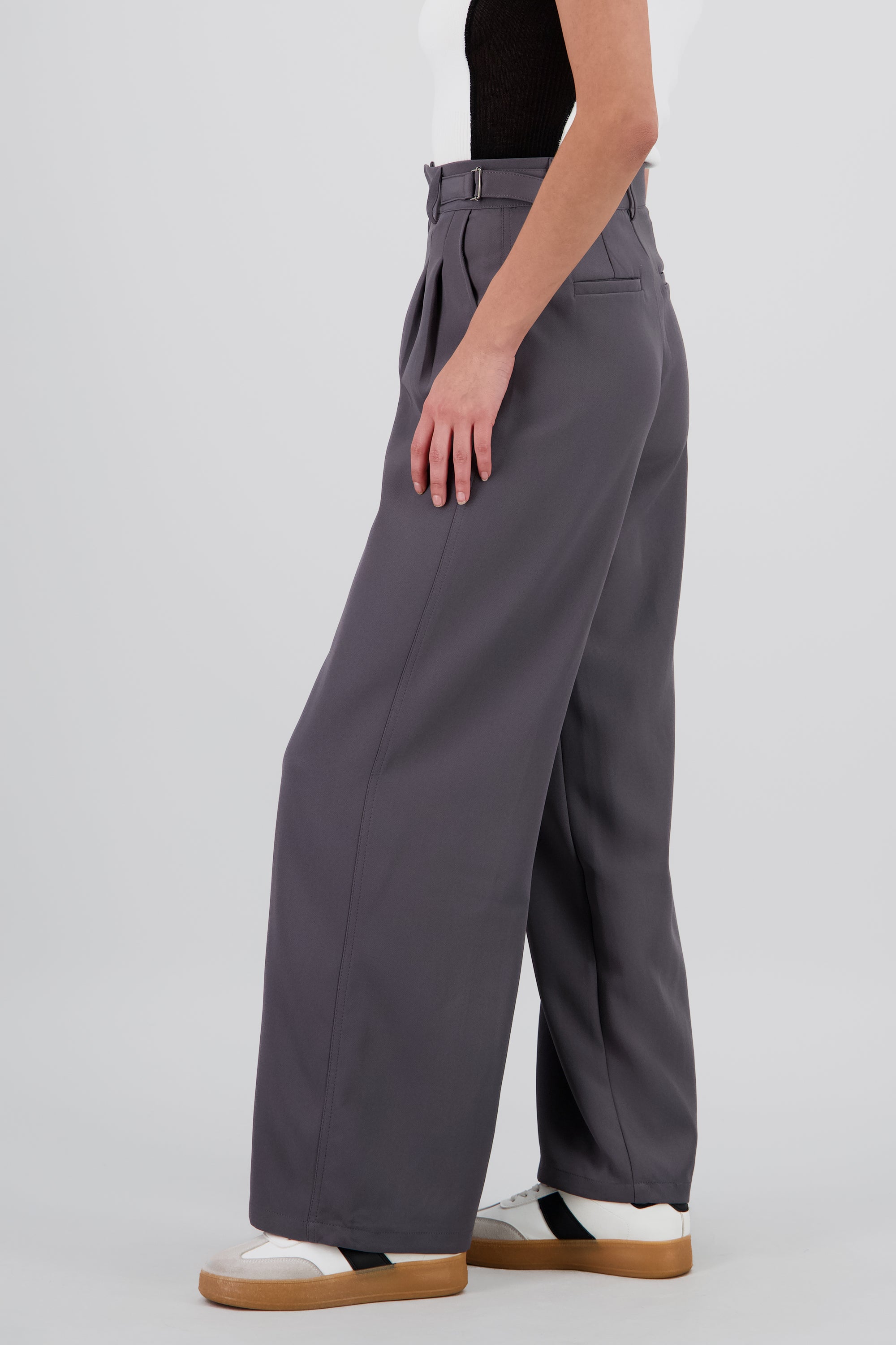 Pantalon wide leg detalle pretina GRIS