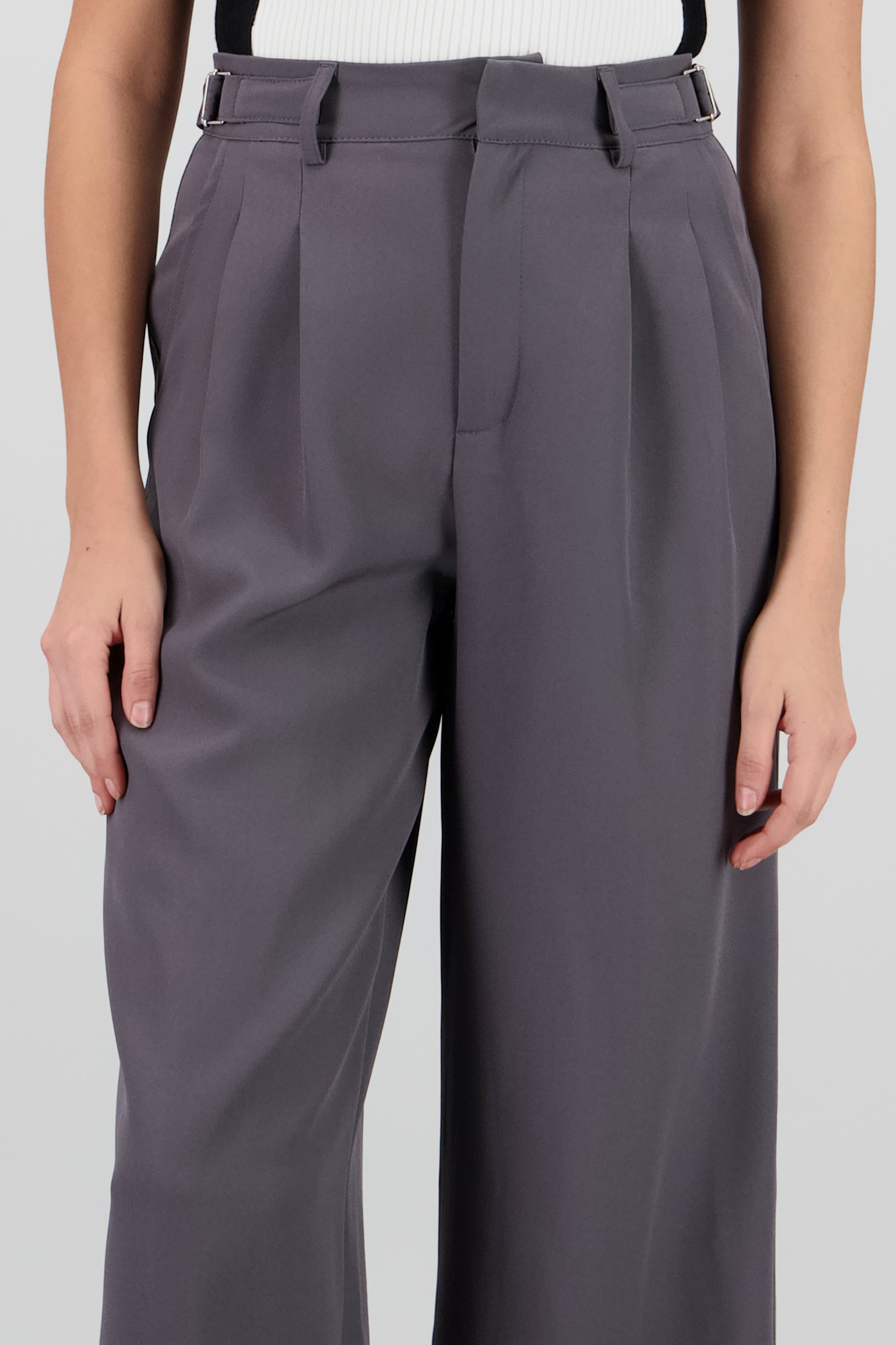 Pantalon wide leg detalle pretina GRIS