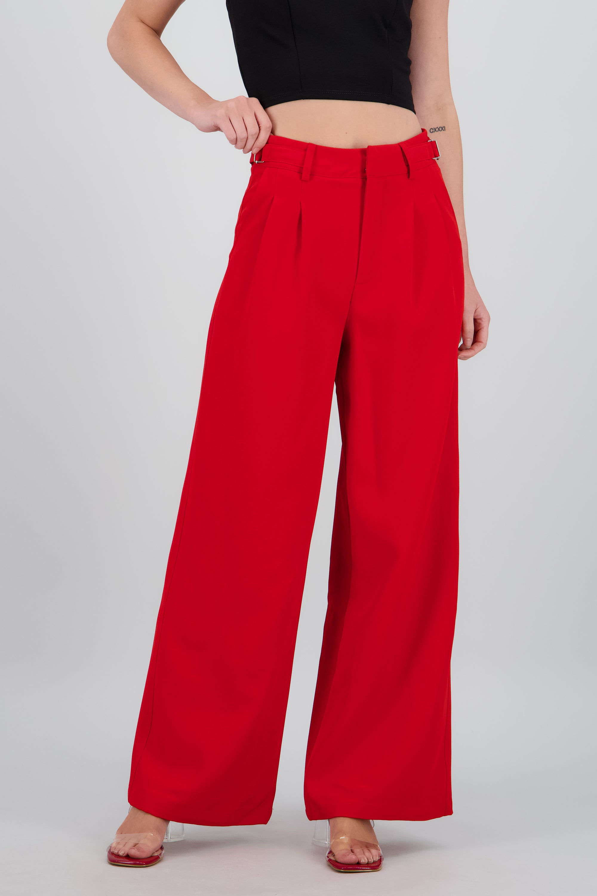 Pantalon wide leg detalle pretina ROJO