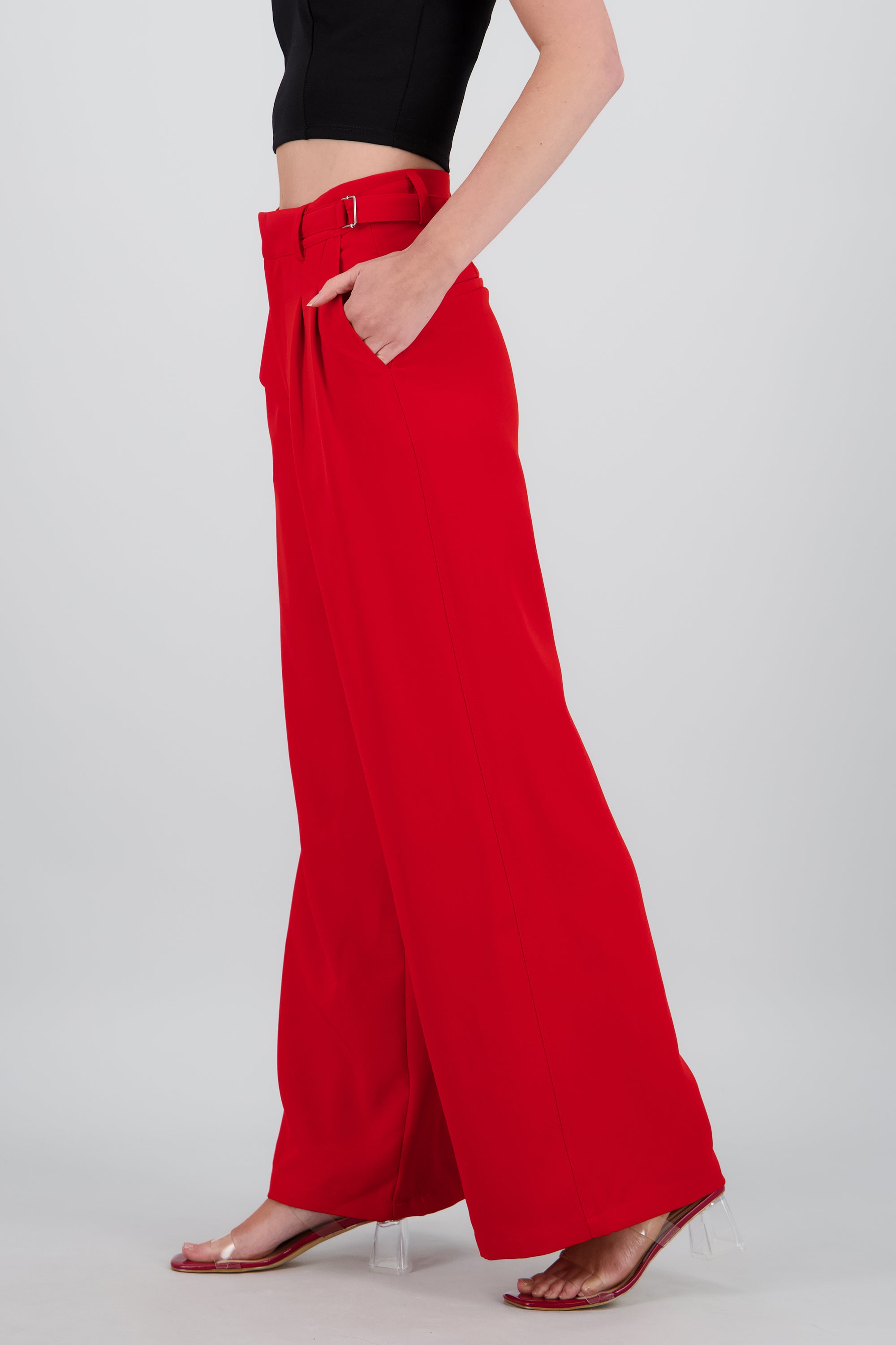 Pantalon wide leg detalle pretina ROJO