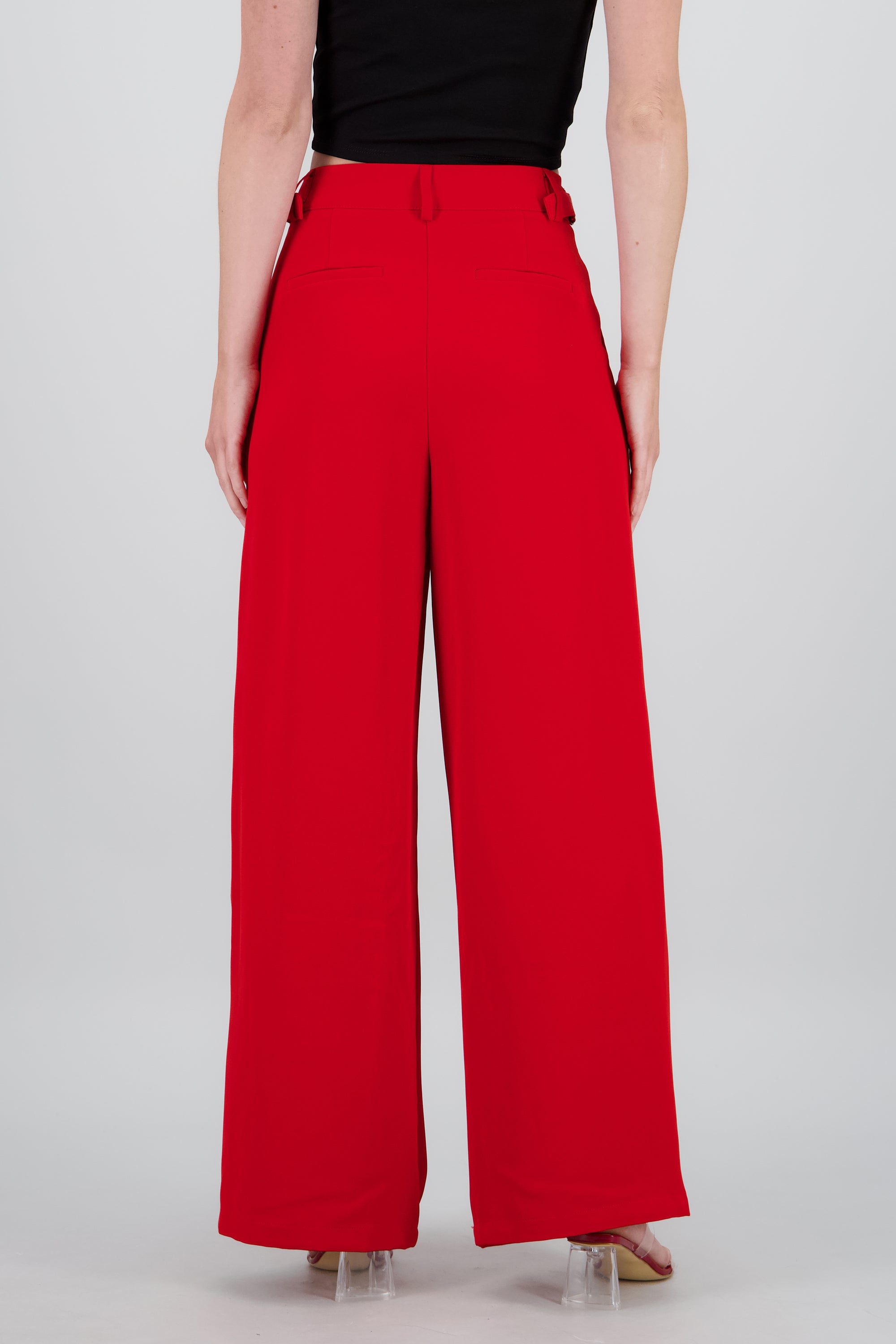 Pantalon wide leg detalle pretina ROJO