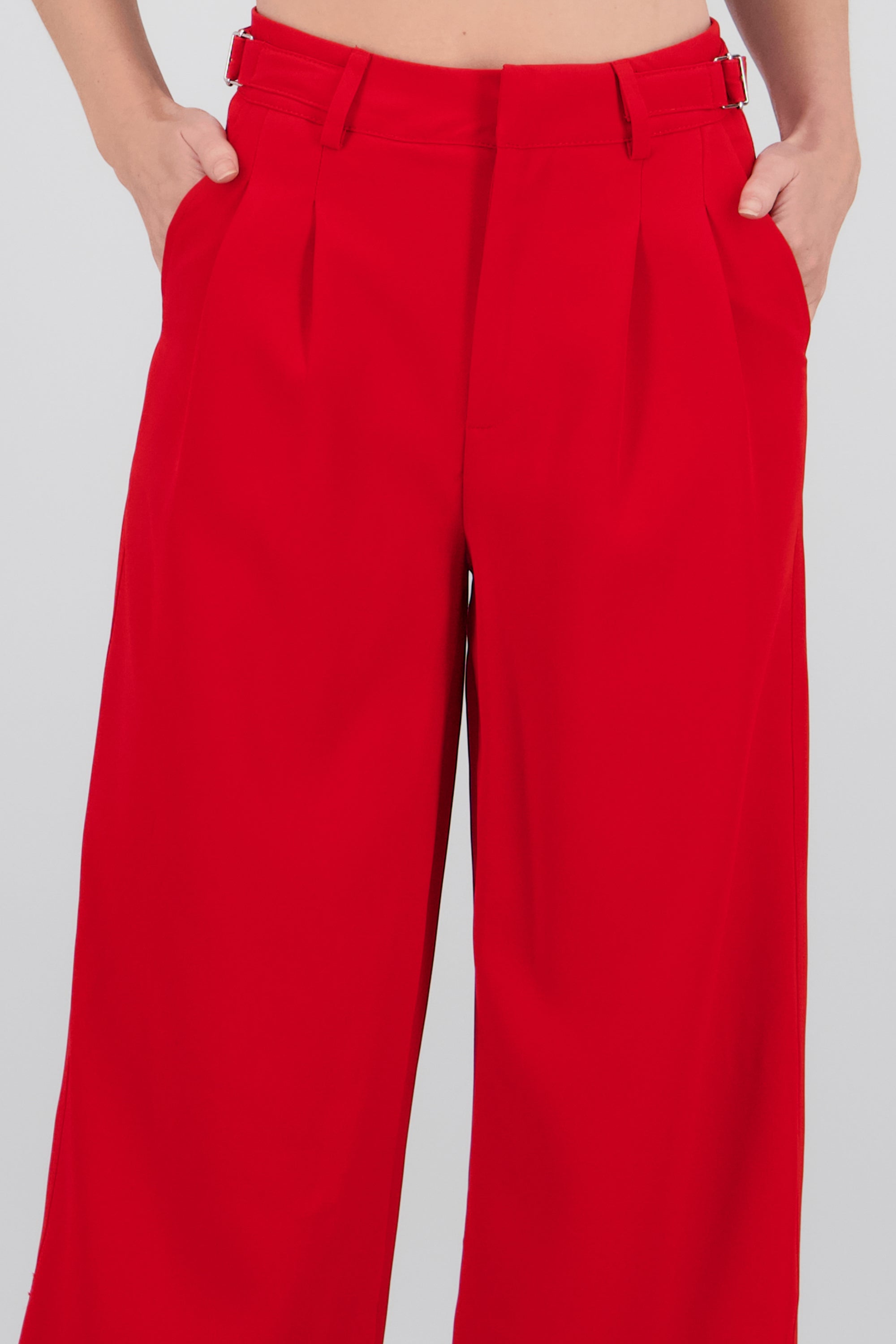 Pantalon wide leg detalle pretina ROJO