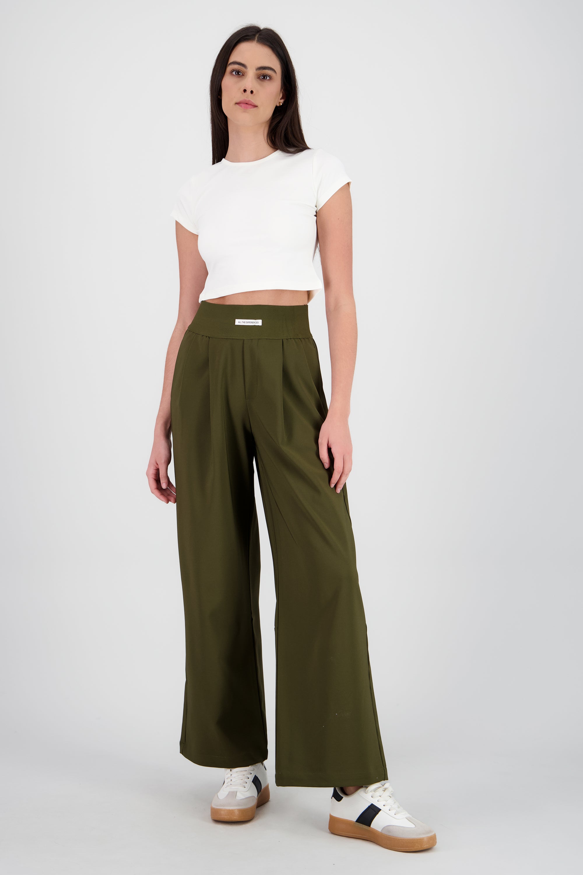 Pantalon wide leg detalle resorte VERDE