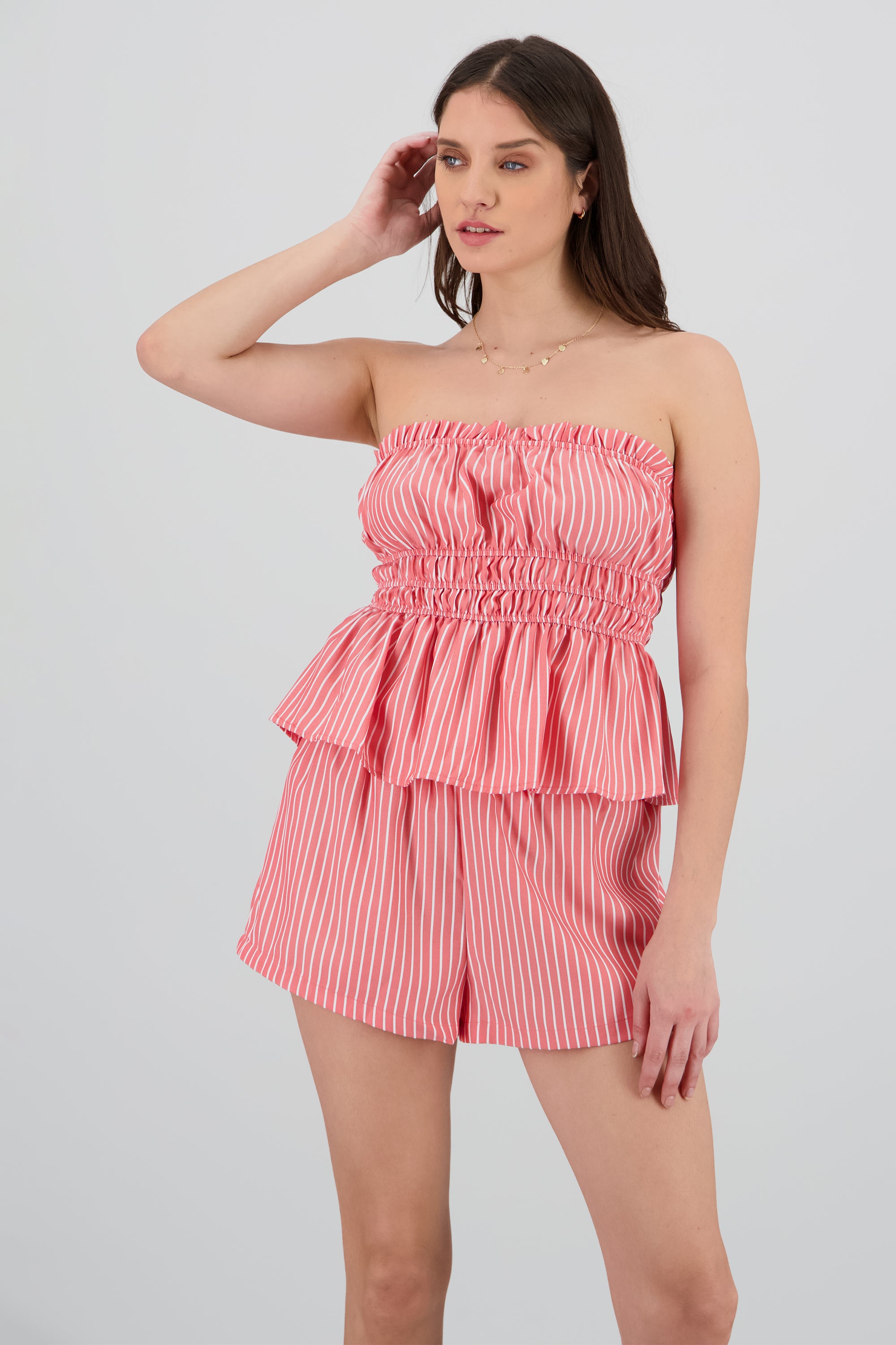 Top strapless popelina rayas ROJO COMBO