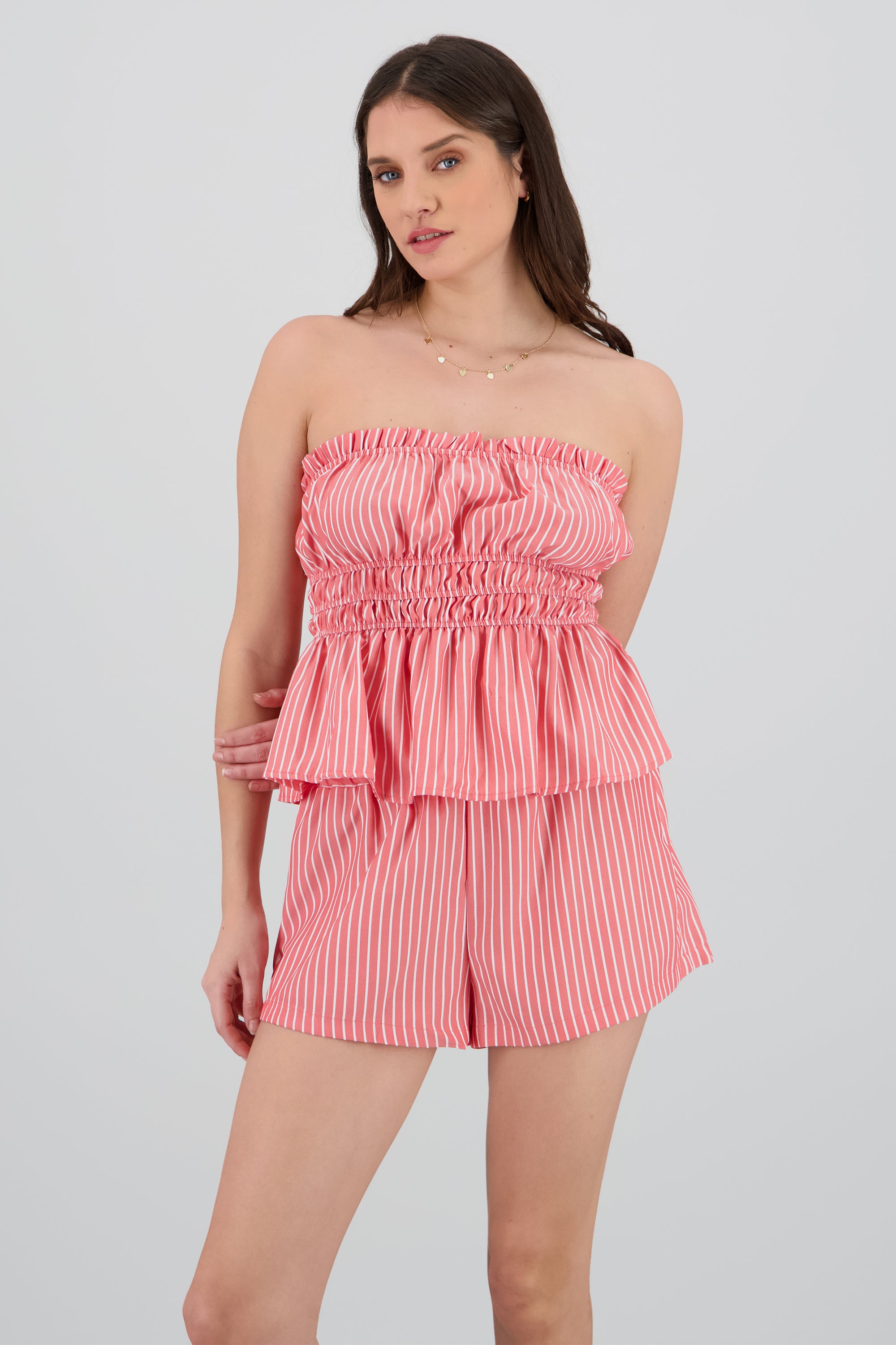 Top strapless popelina rayas ROJO COMBO