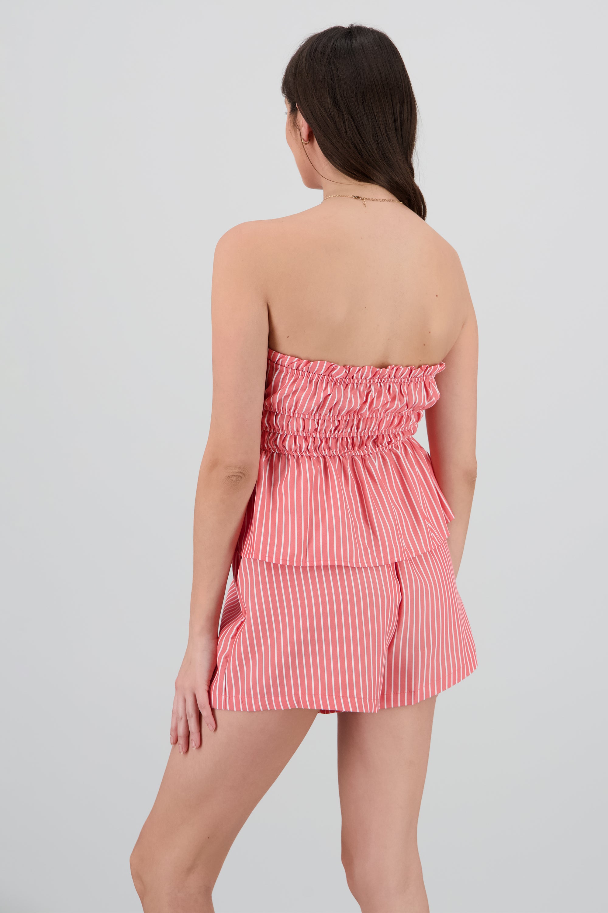 Top strapless popelina rayas ROJO COMBO