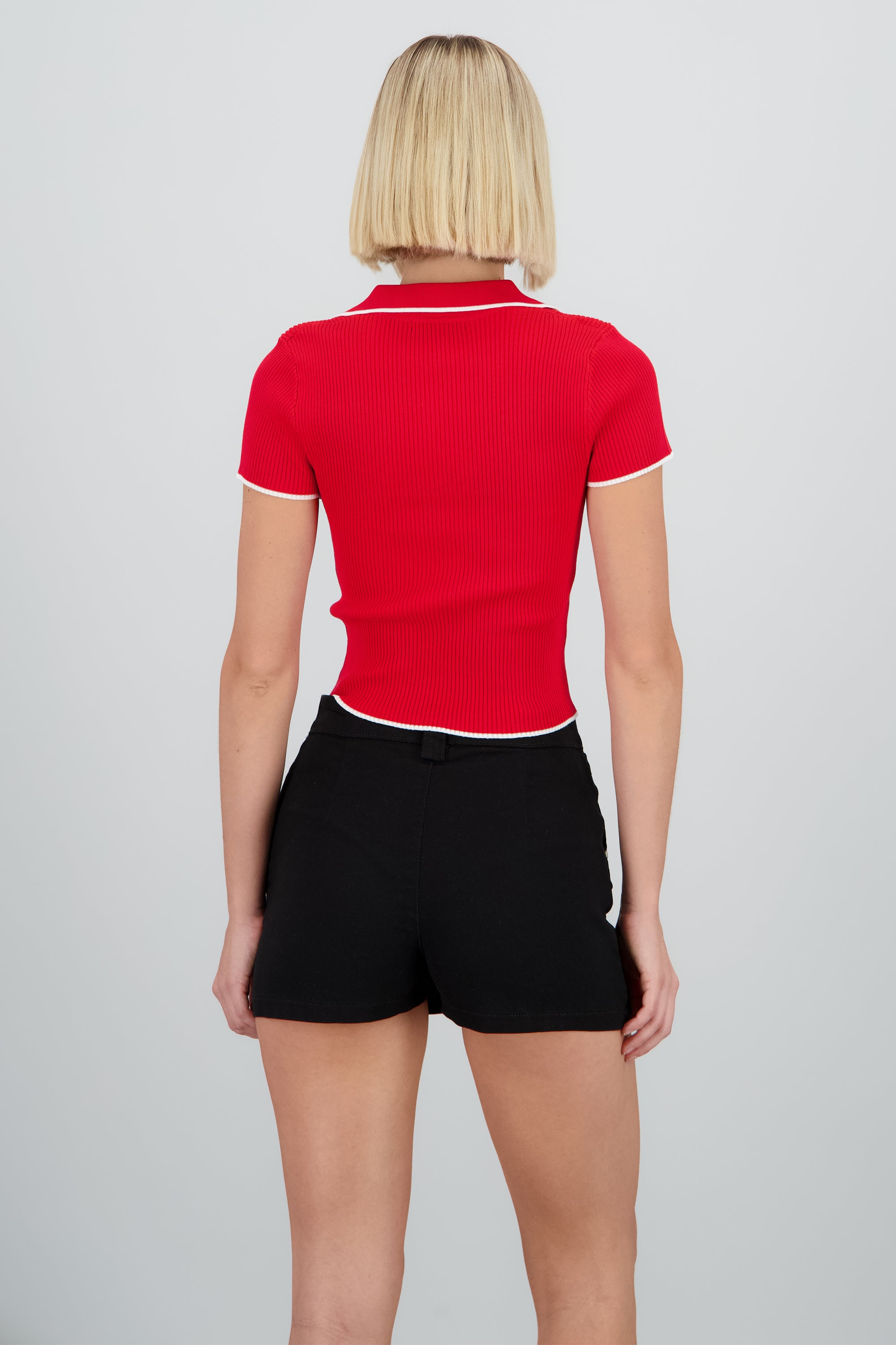 Top corto tejido contraste cuello ROJO