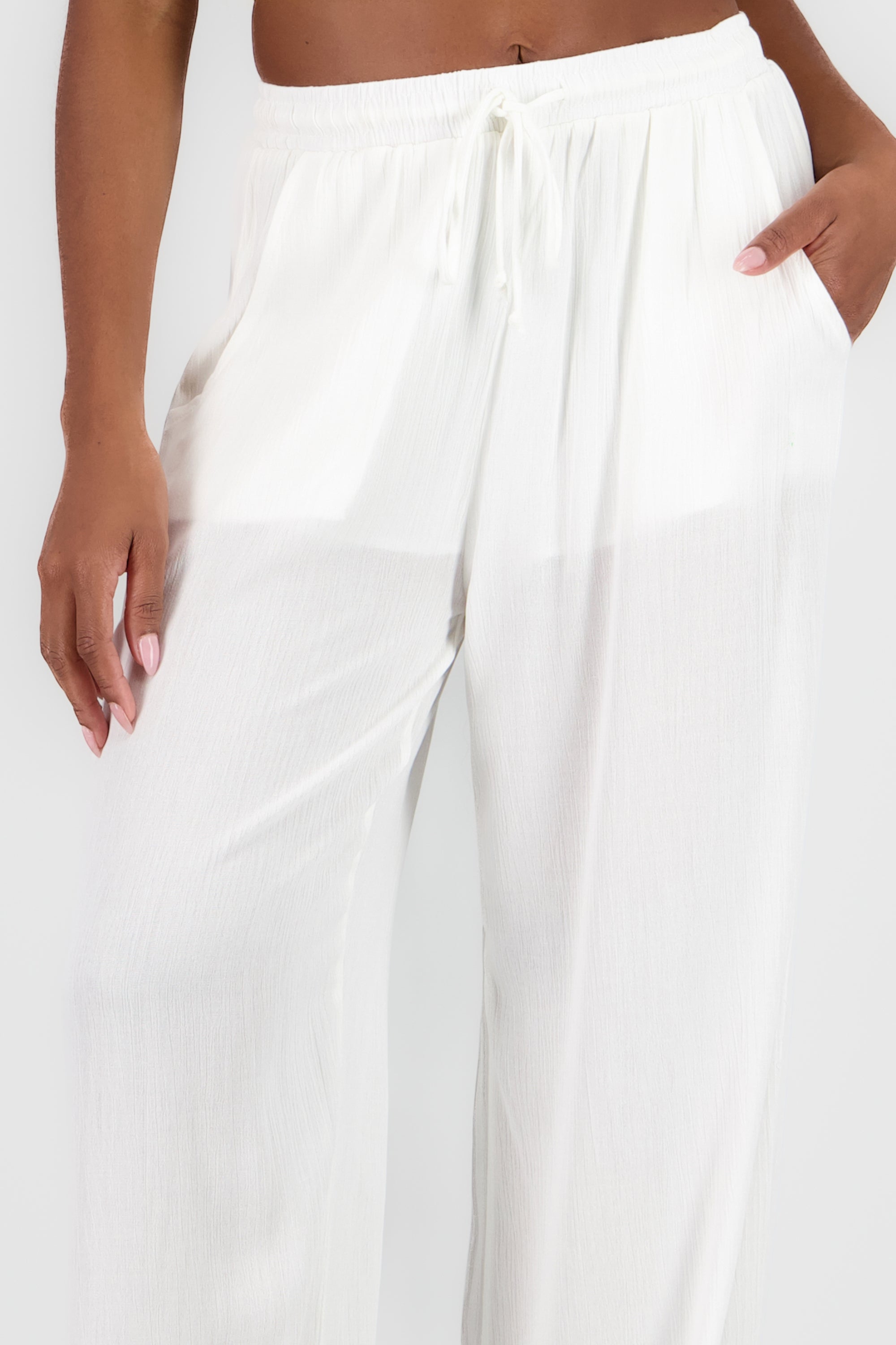 Pantalon amplio con detalle jareta BLANCO