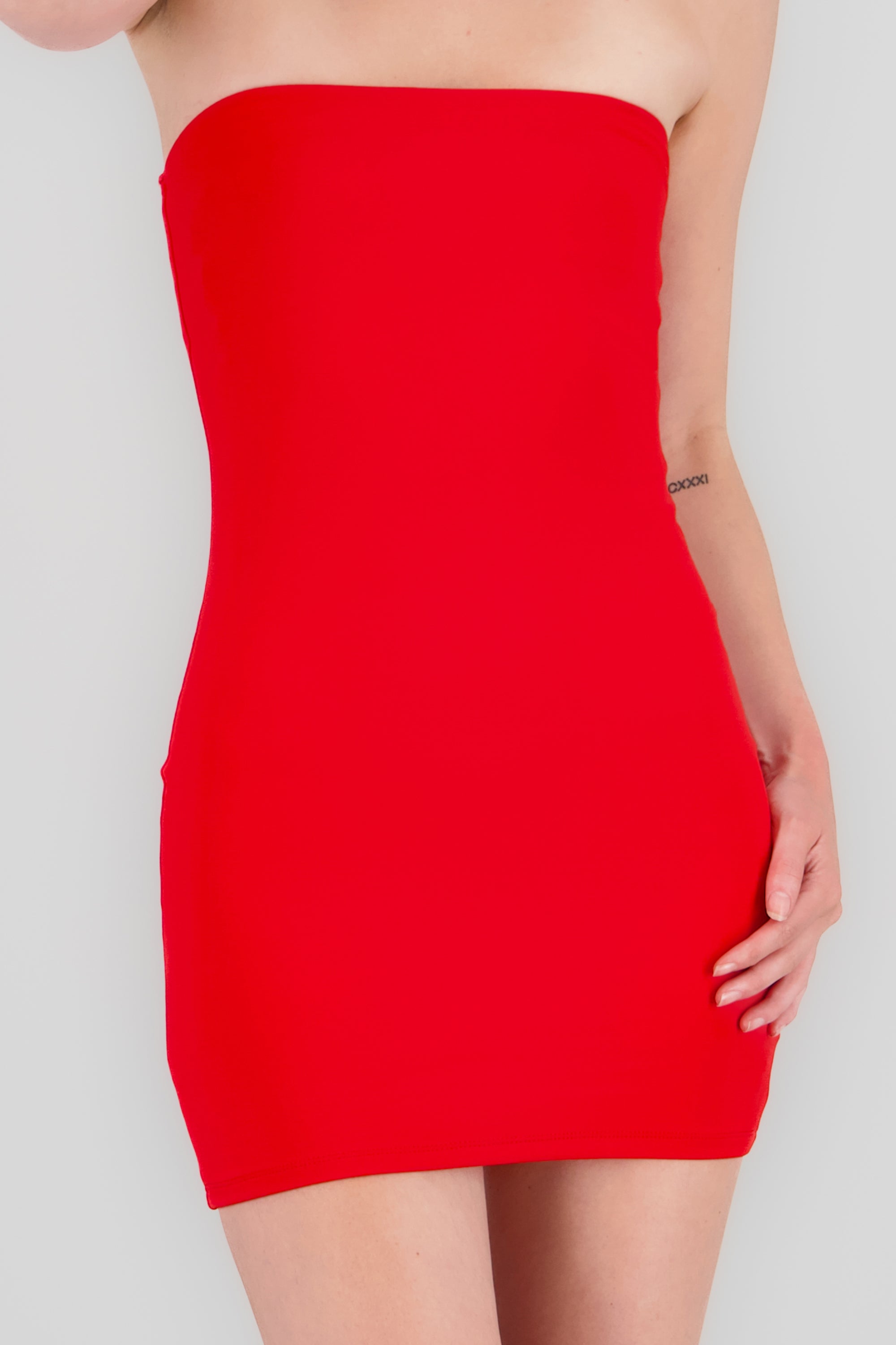 Vestido mini bandeau doble tela ROJO