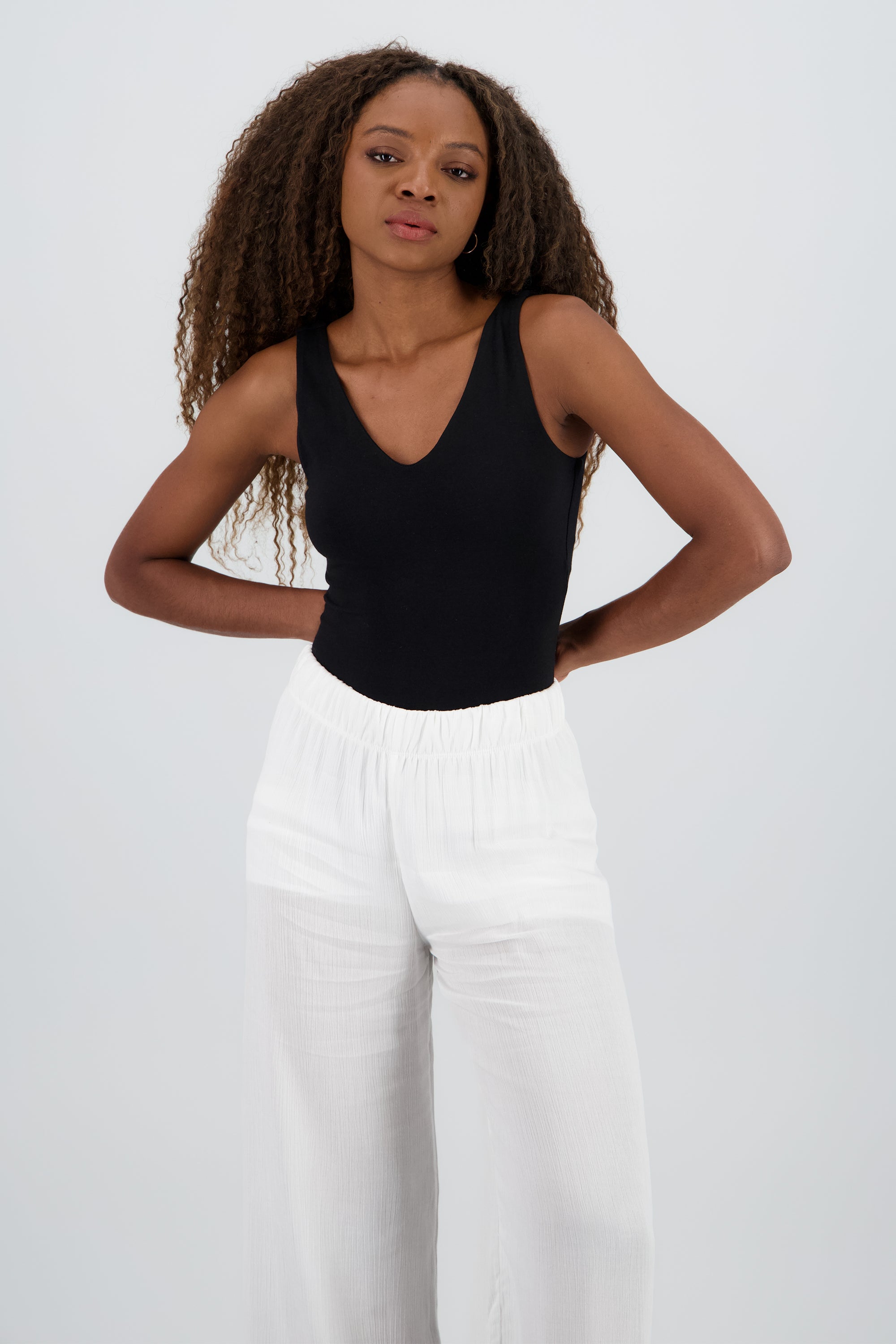 Bodysuit escote v doble tela NEGRO