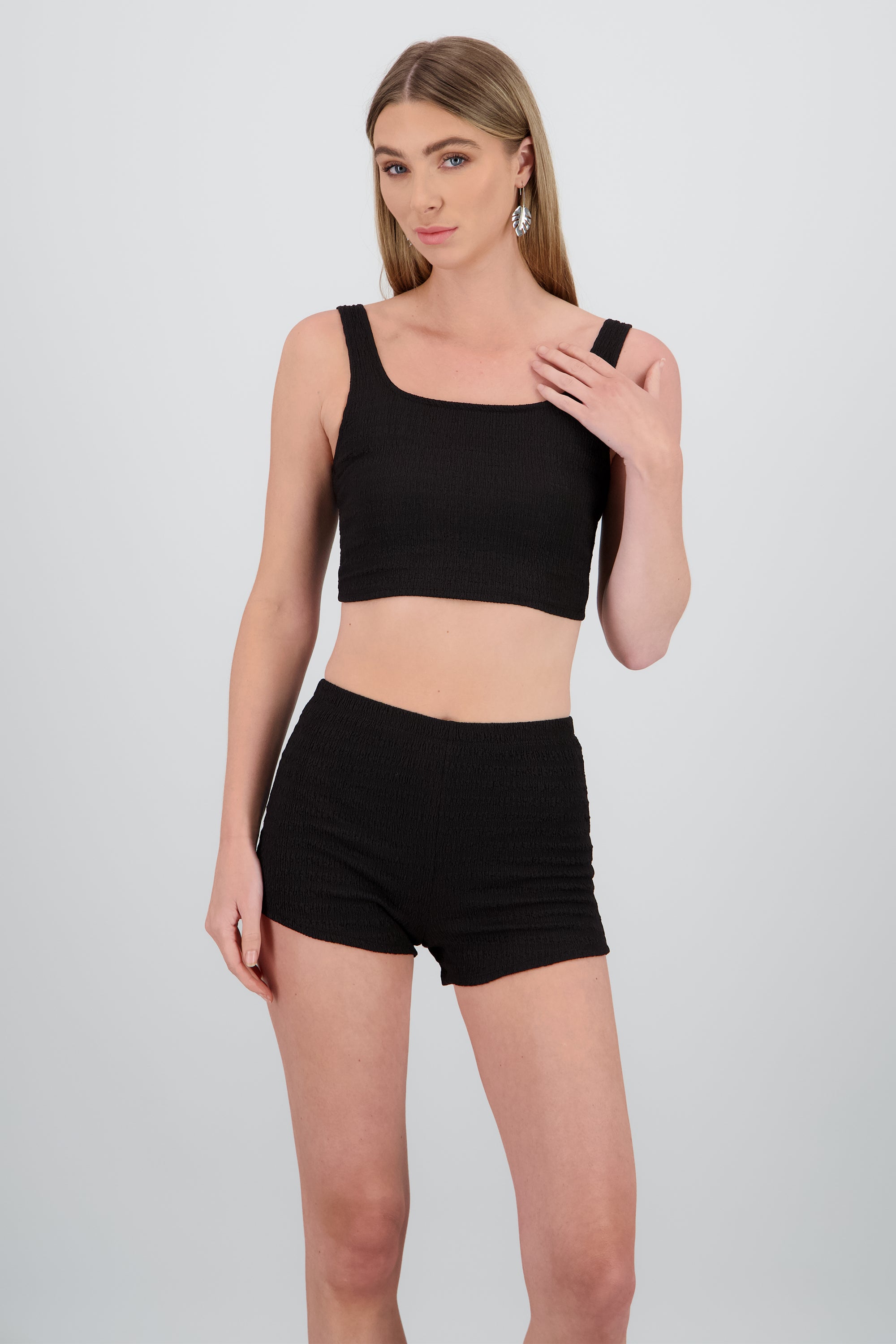 Crop top tirantes textura NEGRO