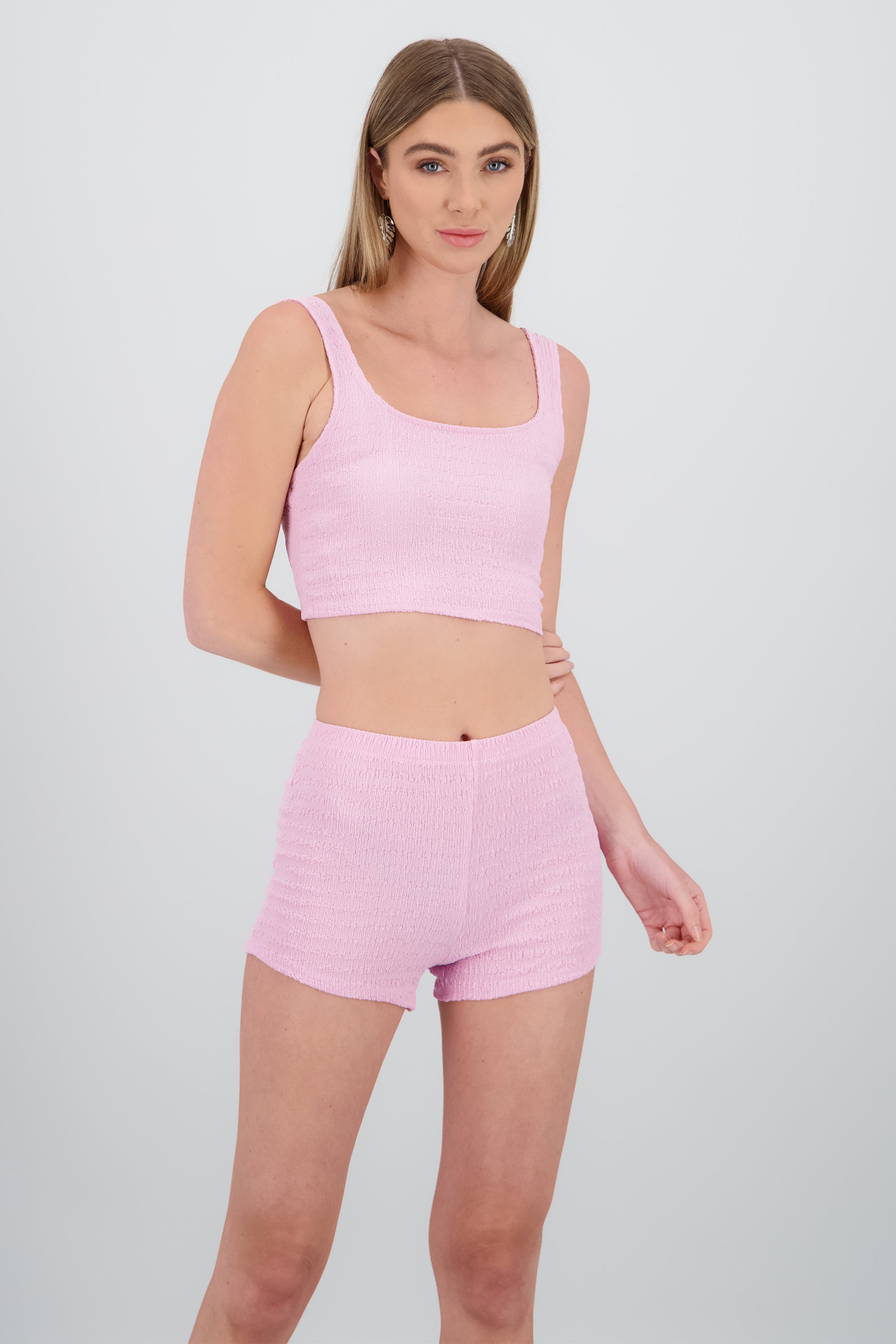 Crop top tirantes textura ROSA PASTEL