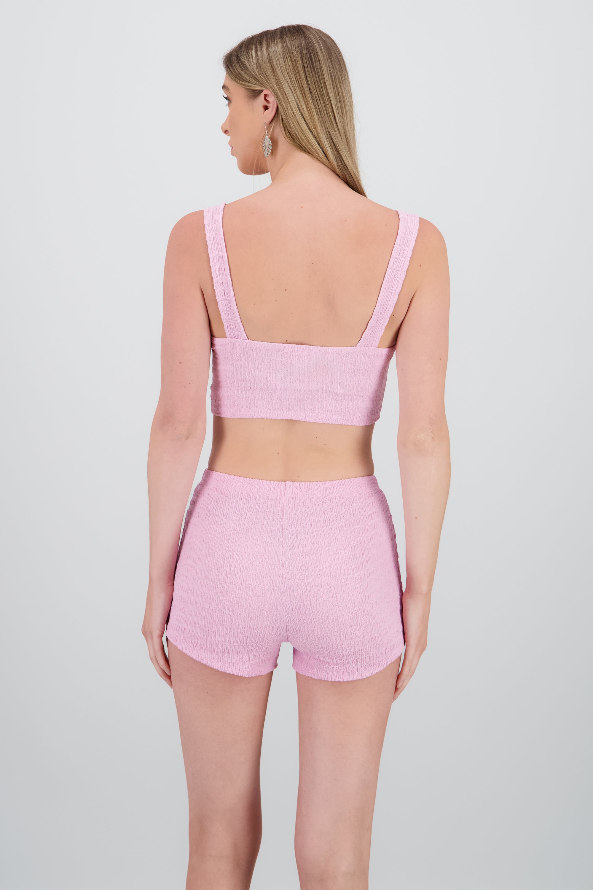 Crop top tirantes textura ROSA PASTEL