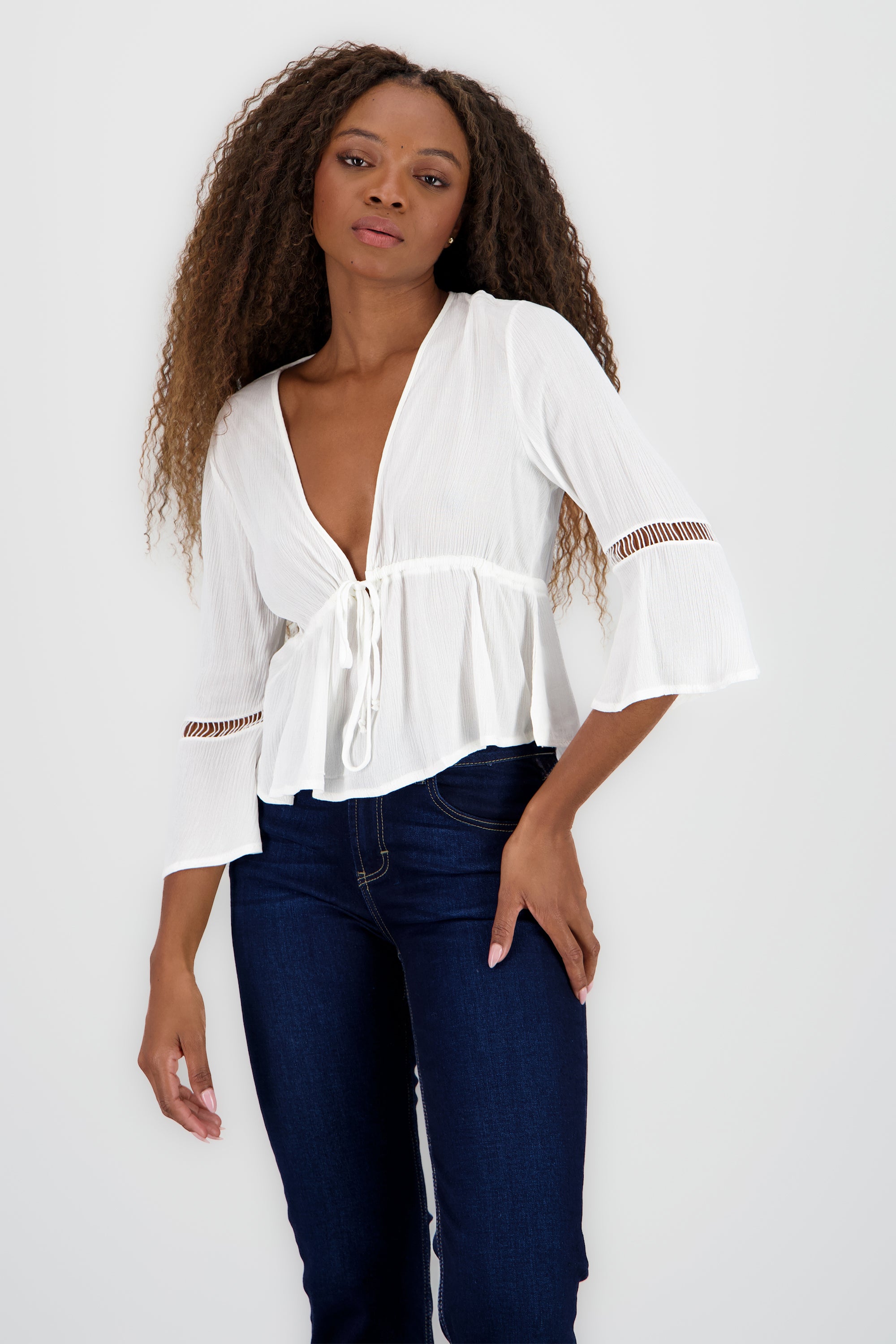 Blusa amarre detalle mangas BLANCO