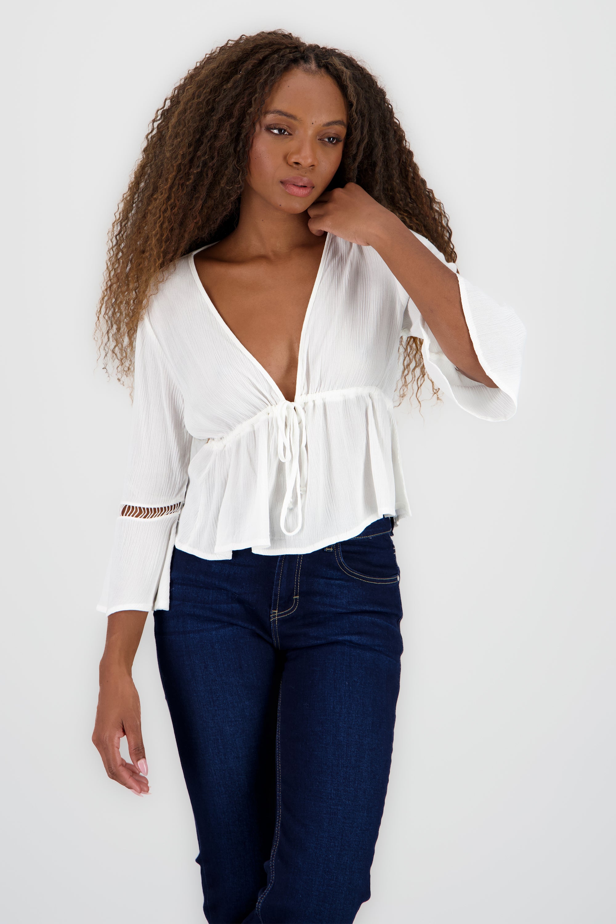 Blusa amarre detalle mangas BLANCO