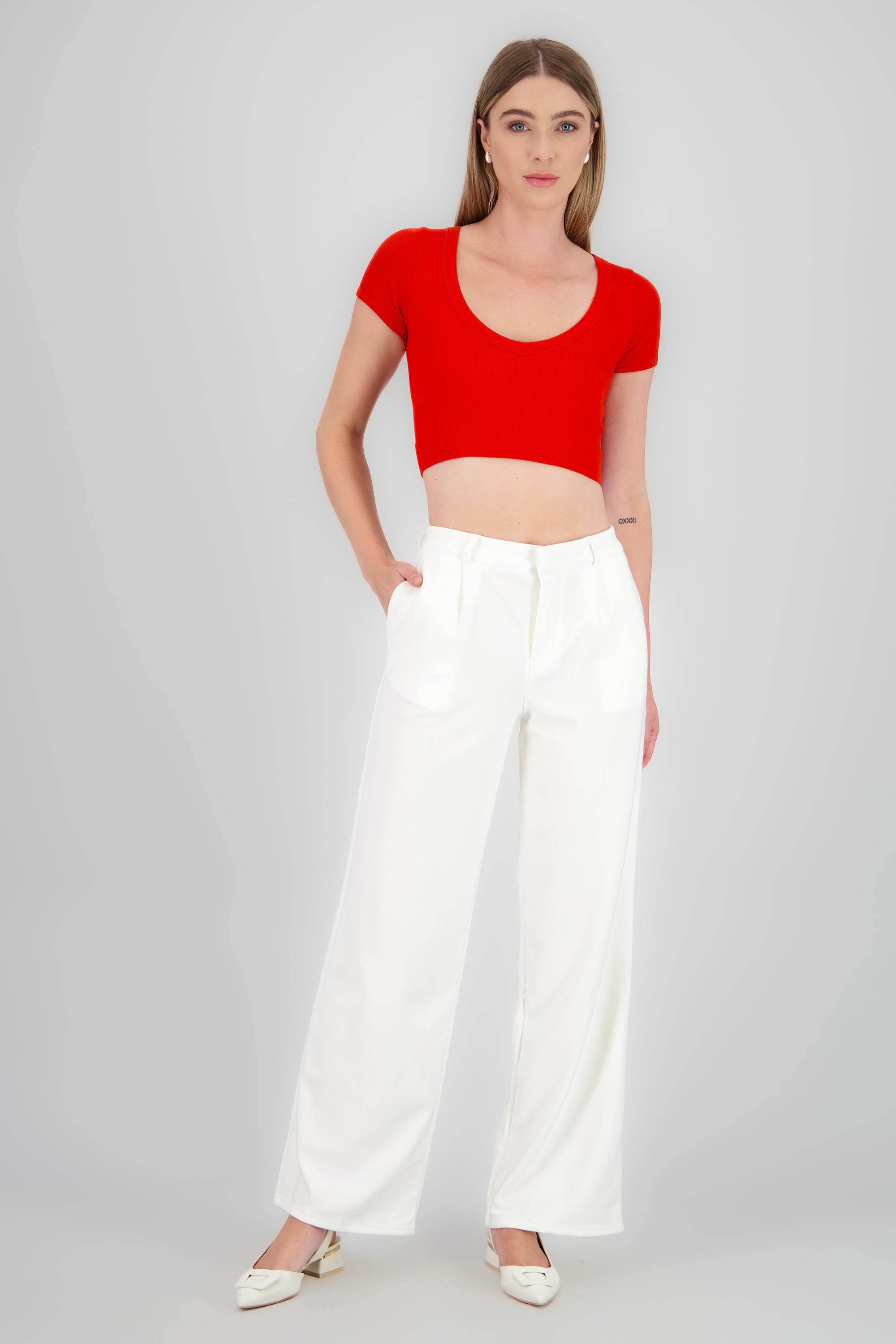 Pantalon amplio liso BLANCO